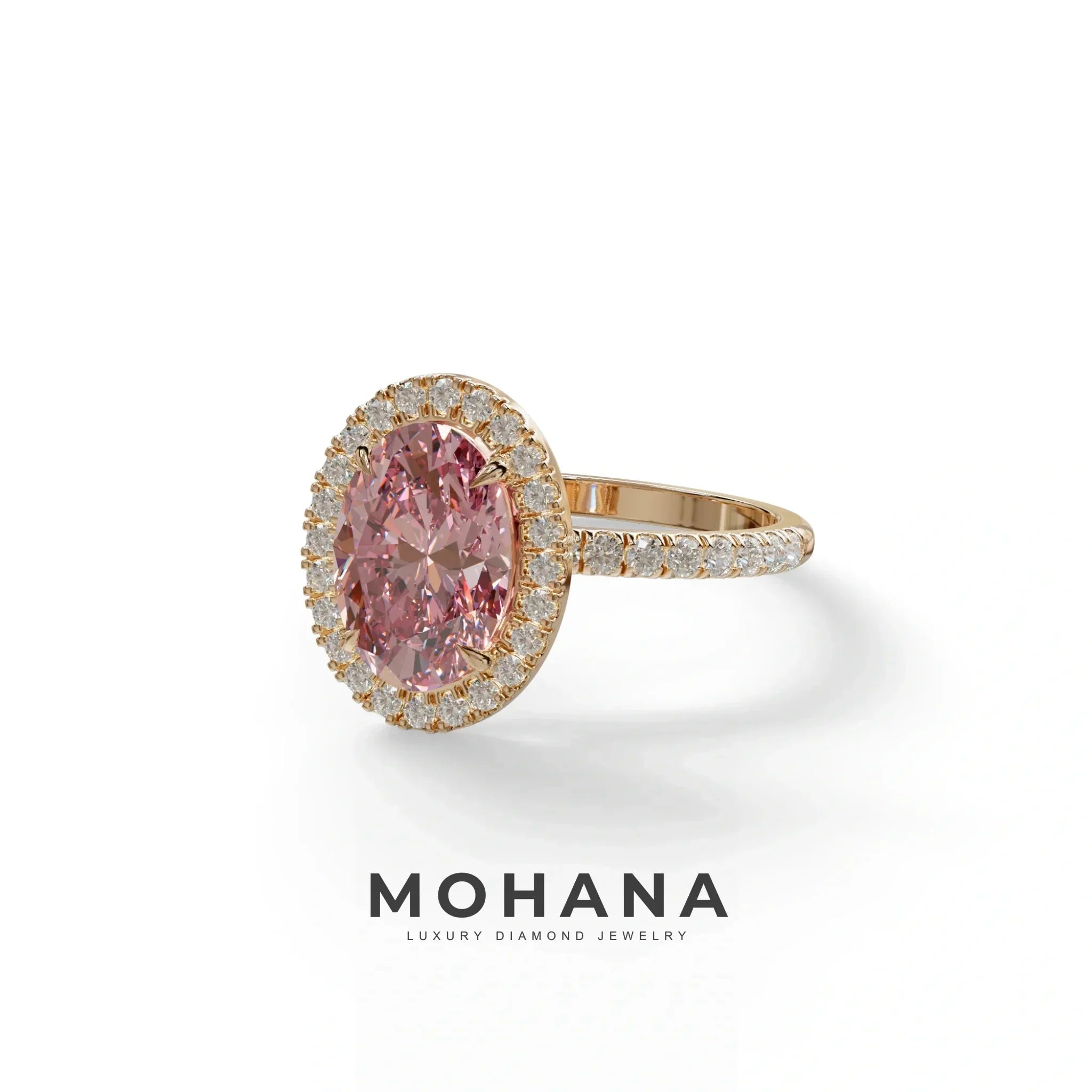 Pink Oval Cut Halo & Pave Lab Grown Diamond Engagement Ring - AnnaBella