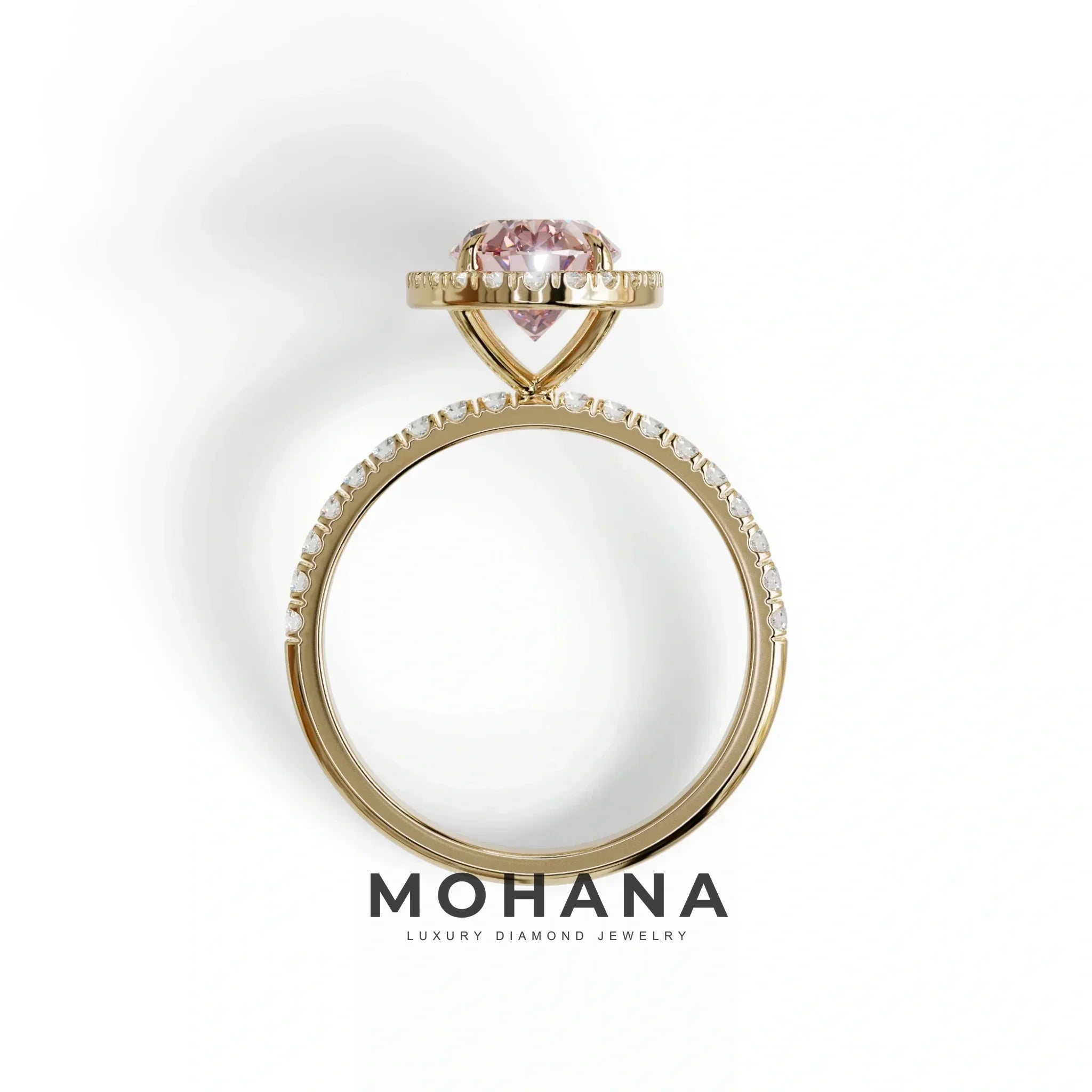 Pink Oval Cut Halo & Pave Lab Grown Diamond Engagement Ring - AnnaBella