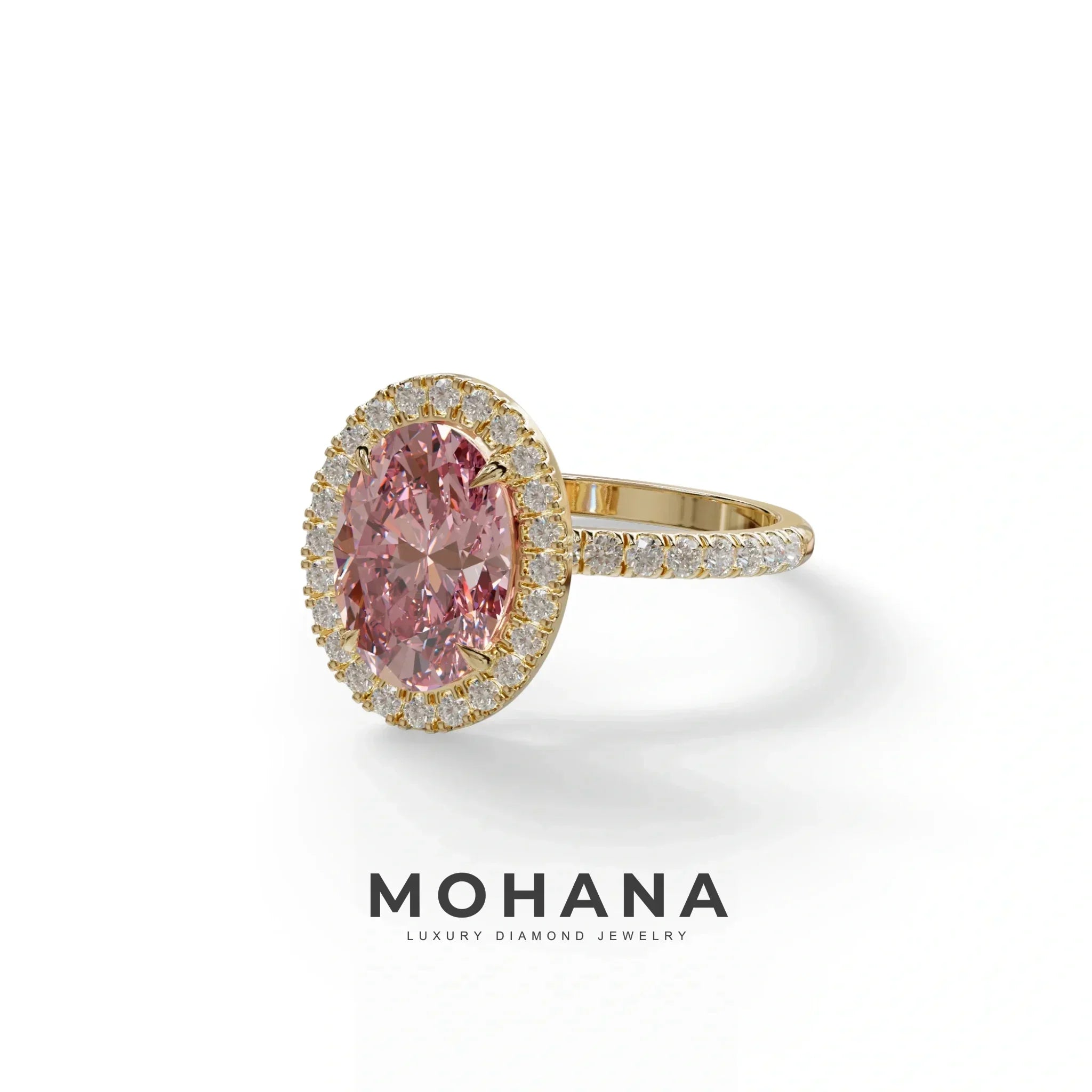 Pink Oval Cut Halo & Pave Lab Grown Diamond Engagement Ring - AnnaBella
