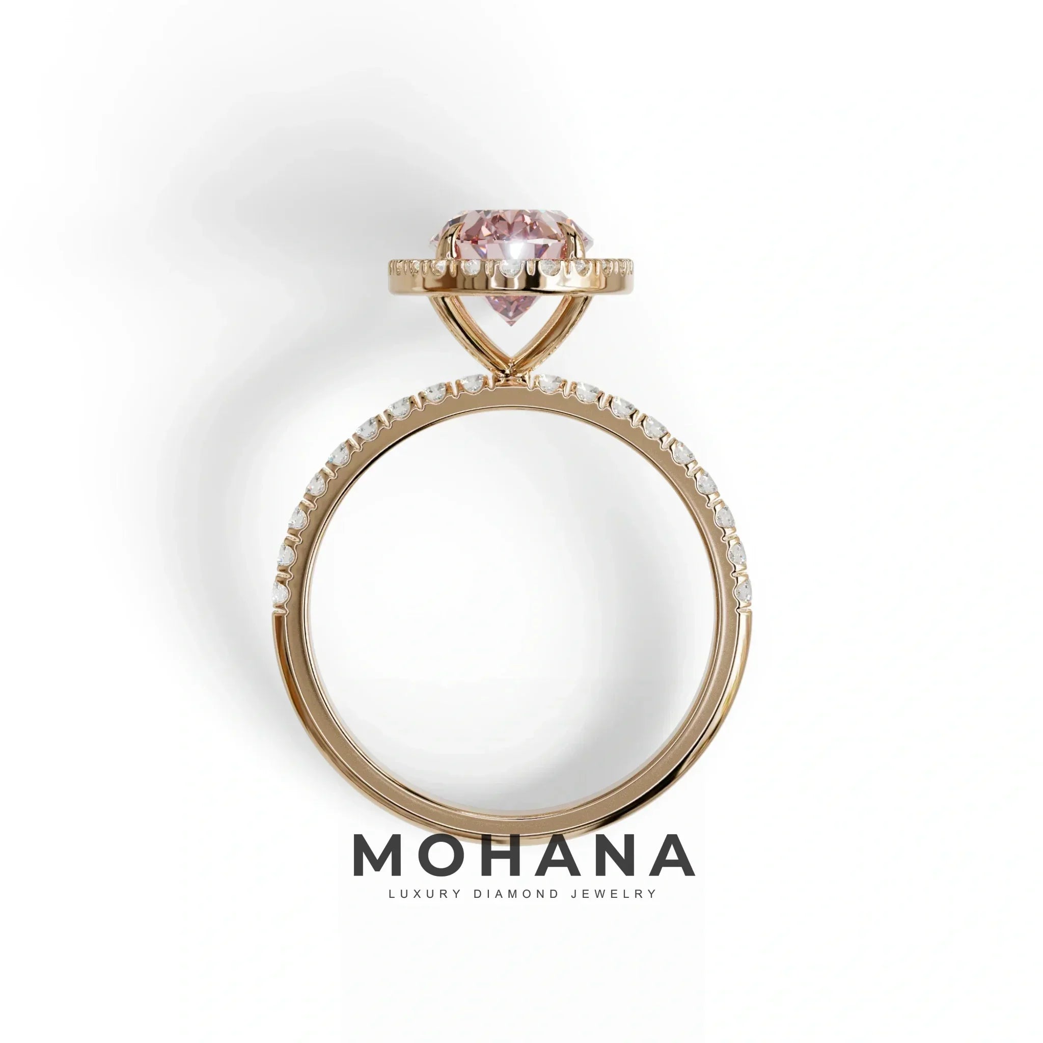 Pink Oval Cut Halo & Pave Lab Grown Diamond Engagement Ring - AnnaBella