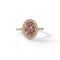 Pink Oval Cut Halo & Pave Lab Grown Diamond Engagement Ring - AnnaBella - 2 Carat / 10K Solid Gold / Yellow Gold