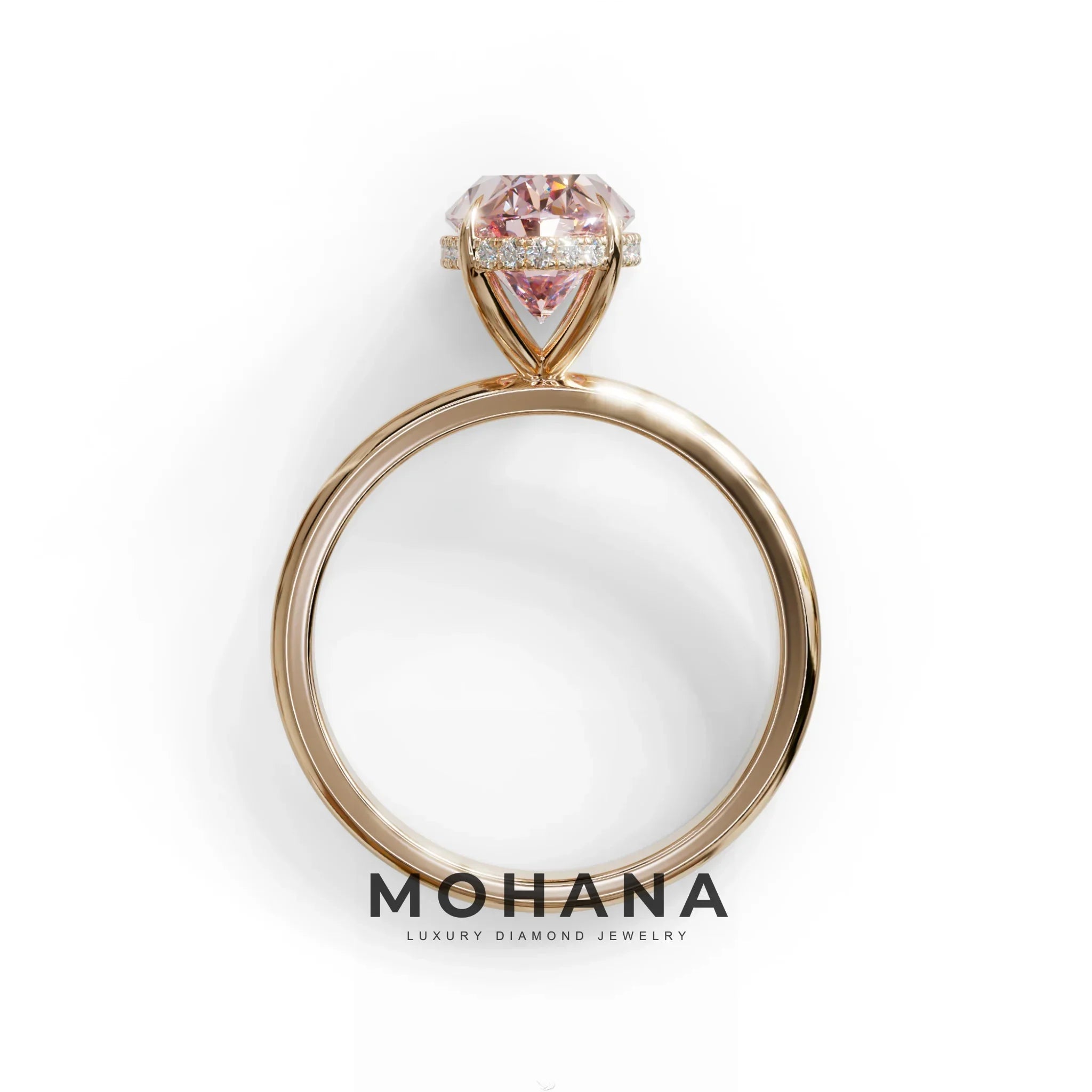 2.5 Carat Pink Oval Cut Hidden Halo Lab Diamond Ring - Mi Amor