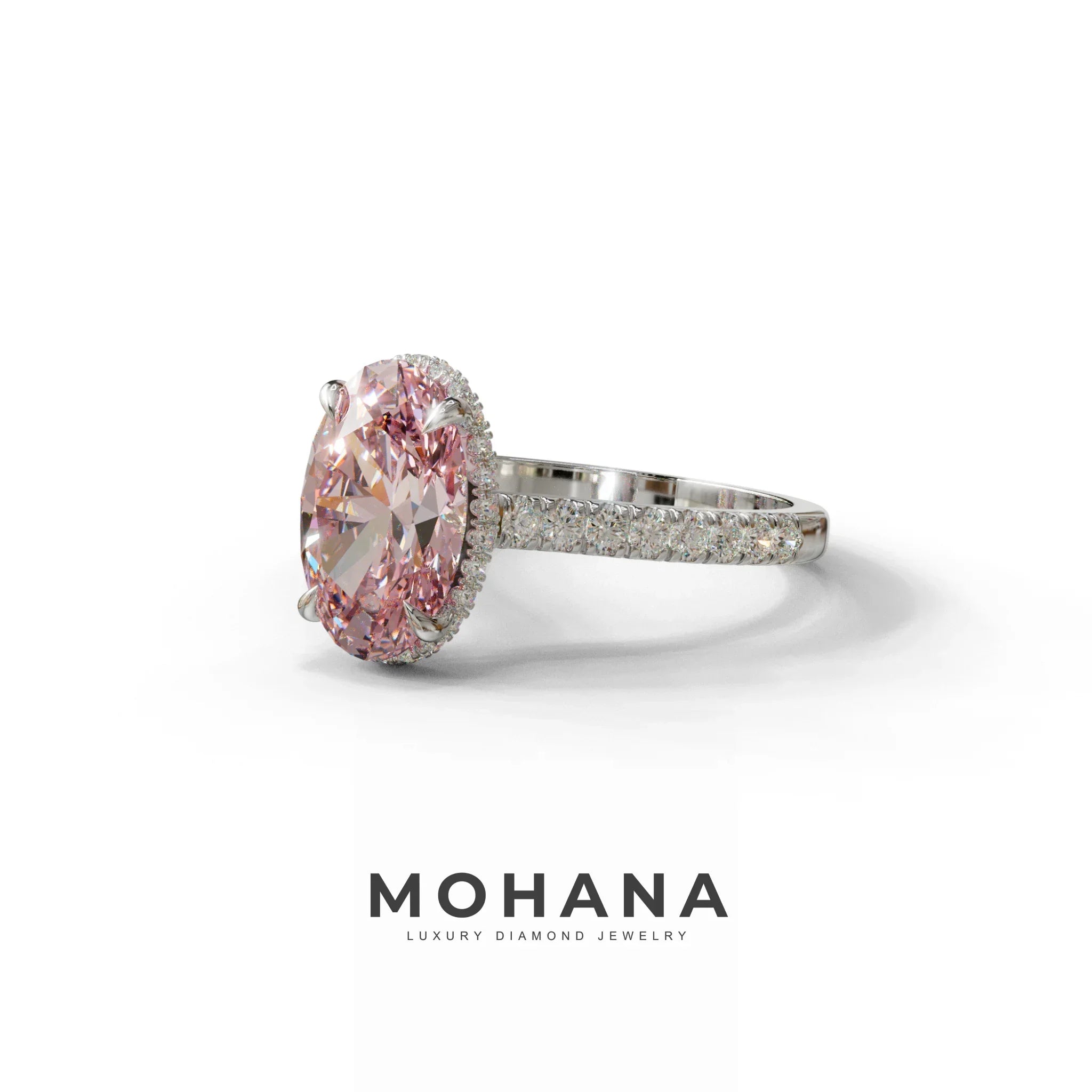 2.5 Carat Pink Oval Hidden Halo & Pave Setting Lab Diamond Ring - Eblouissant