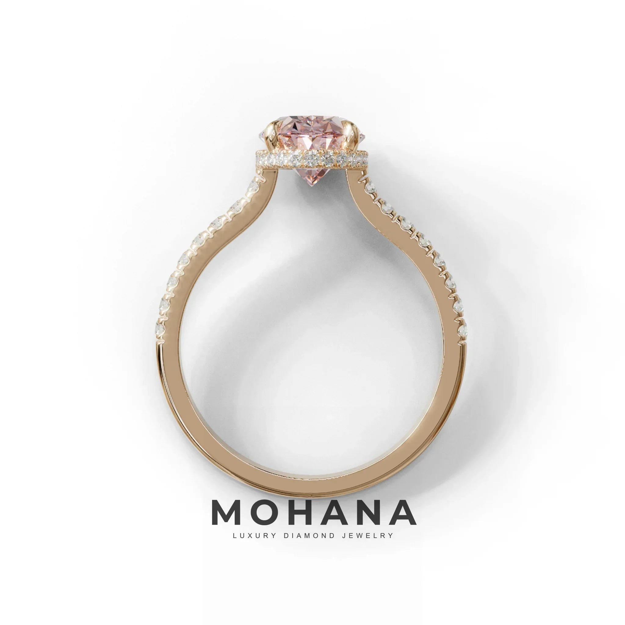 2.5 Carat Pink Oval Hidden Halo & Pave Setting Lab Diamond Ring - Eblouissant