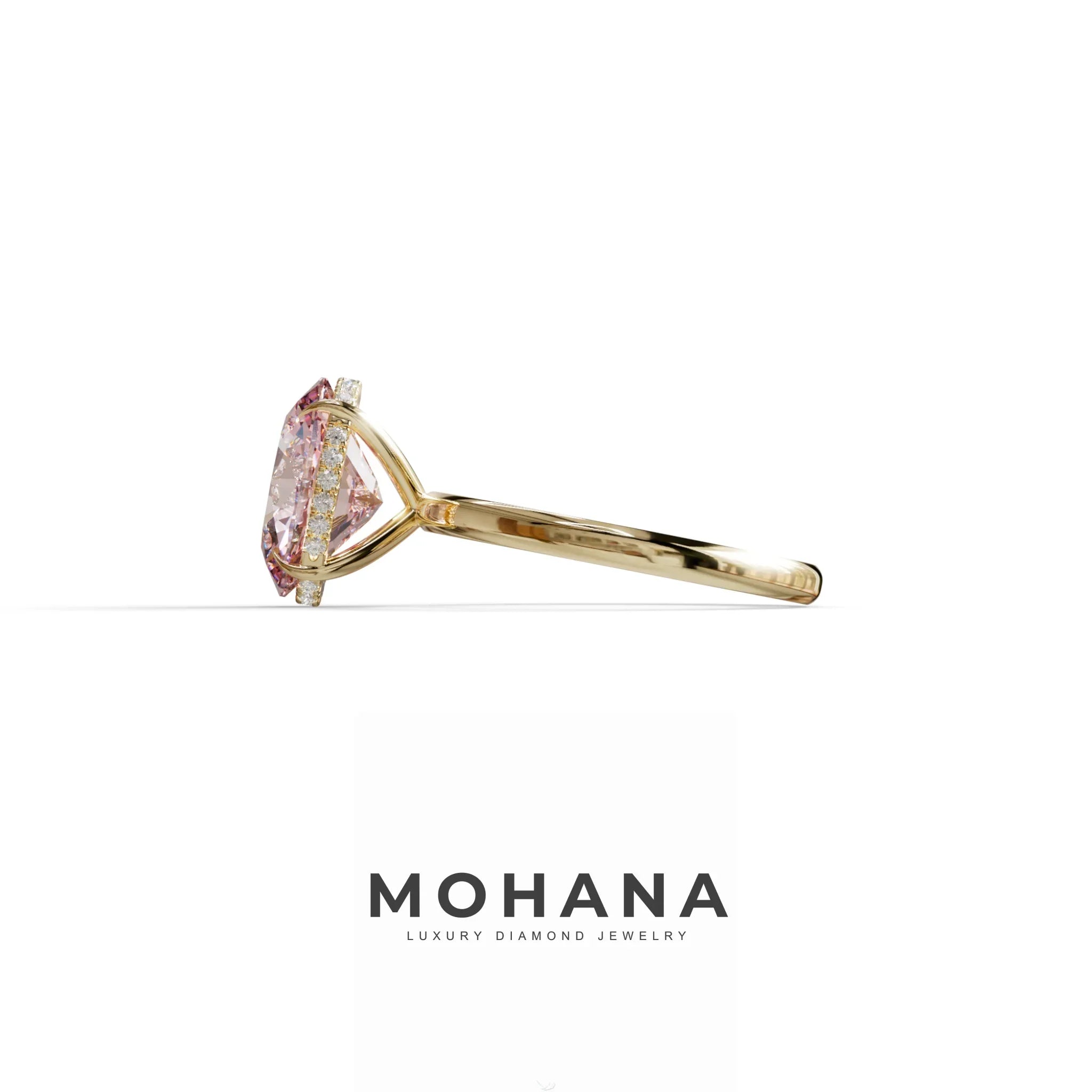 2.5 Carat Pink Oval Cut Hidden Halo Lab Diamond Ring - Mi Amor