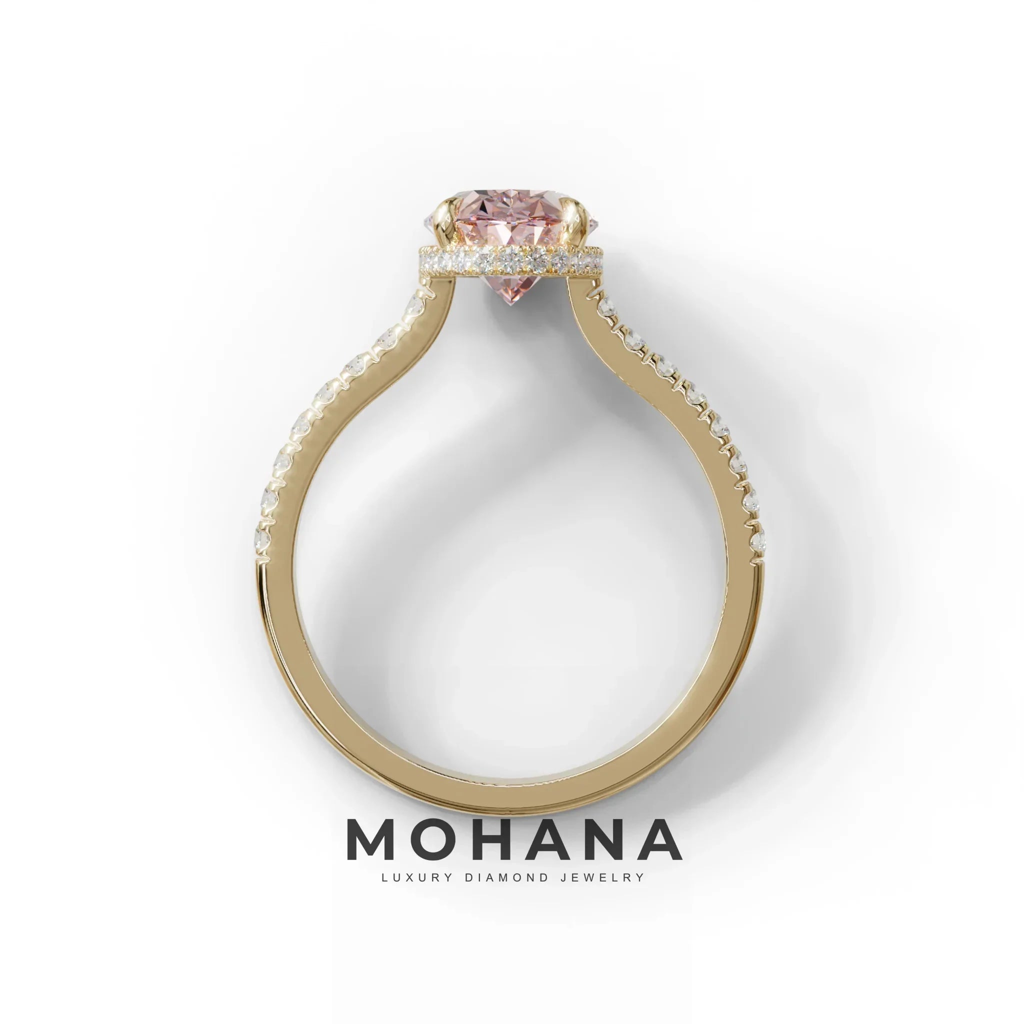 2.5 Carat Pink Oval Hidden Halo & Pave Setting Lab Diamond Ring - Eblouissant