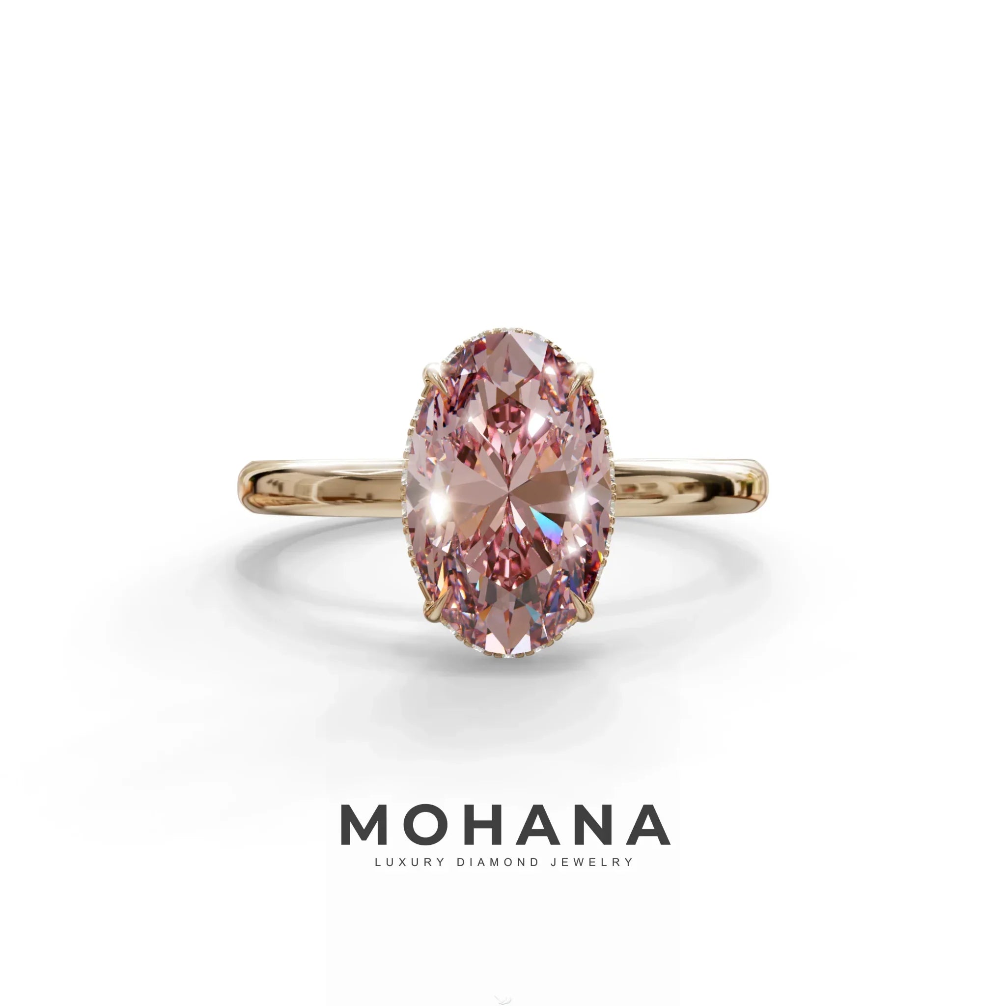 2.5 Carat Pink Oval Cut Hidden Halo Lab Diamond Ring - Mi Amor - 10K Solid Gold / Rose Gold