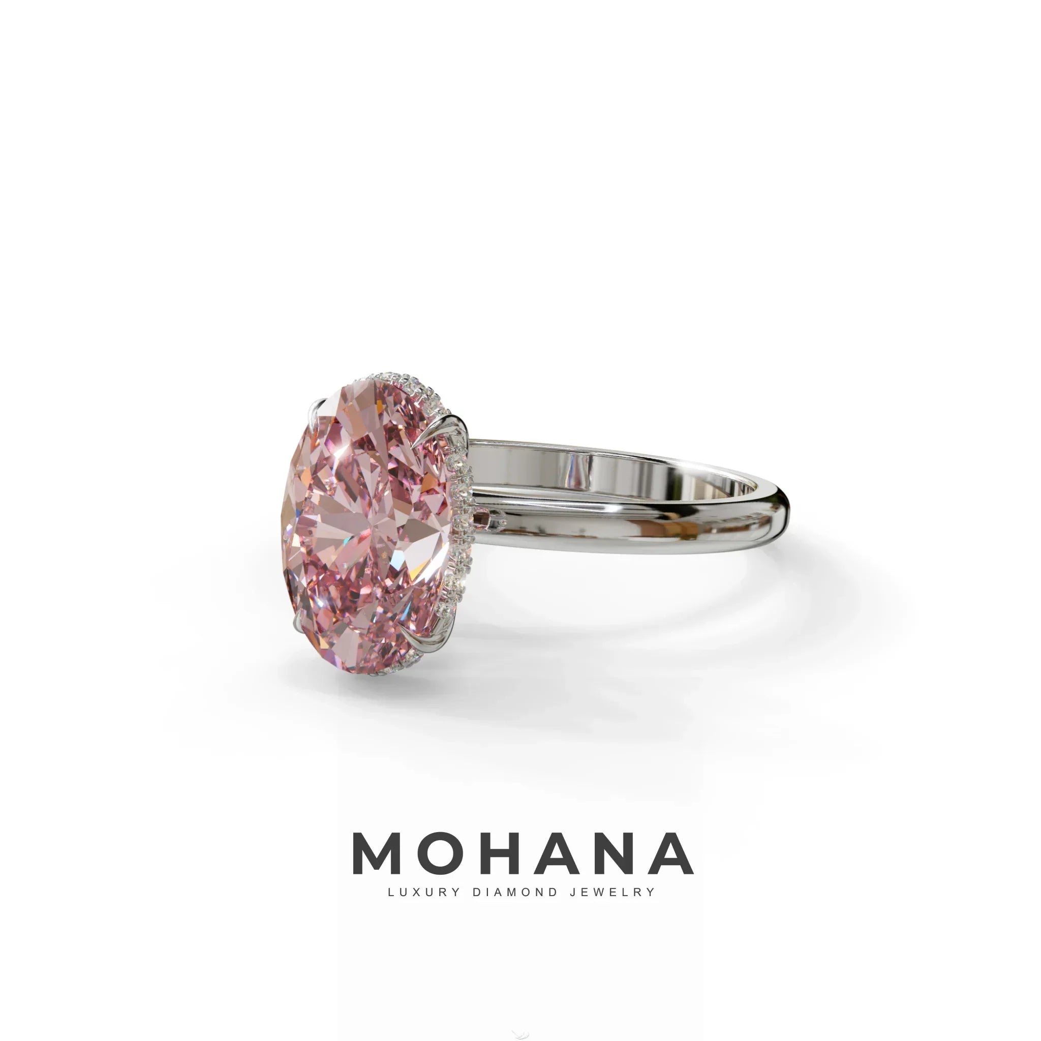 2.5 Carat Pink Oval Cut Hidden Halo Lab Diamond Ring - Mi Amor