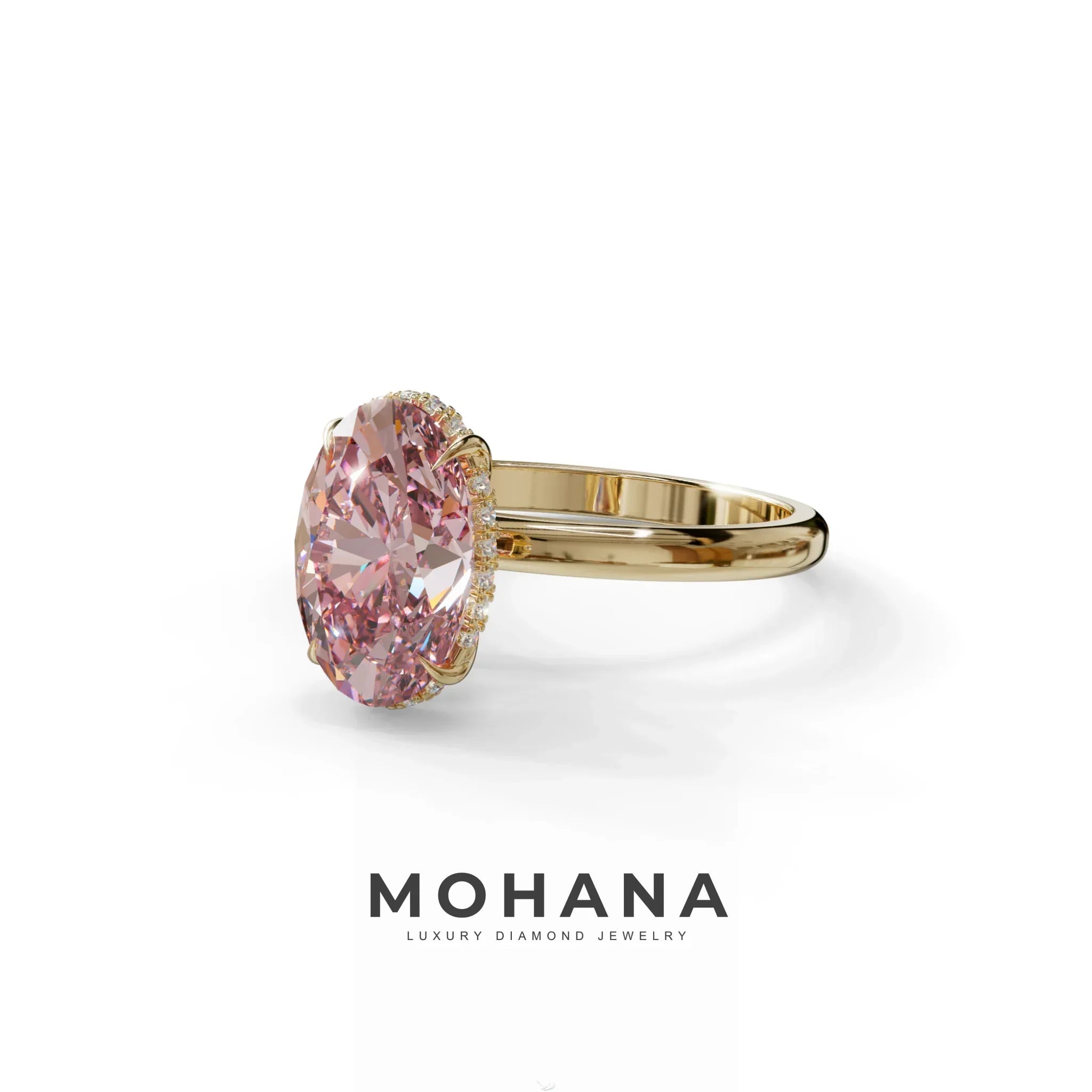 2.5 Carat Pink Oval Cut Hidden Halo Lab Diamond Ring - Mi Amor
