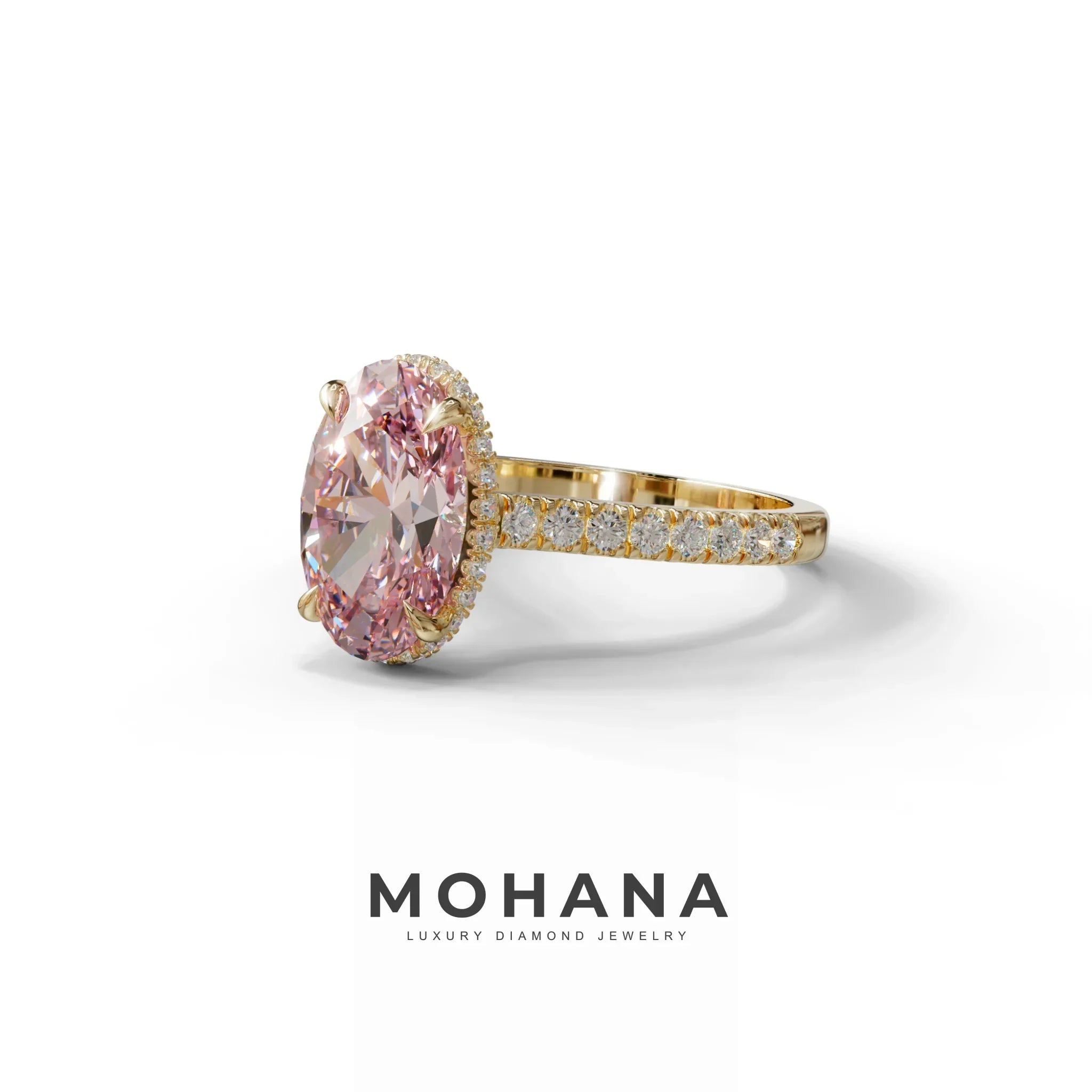 2.5 Carat Pink Oval Hidden Halo & Pave Setting Lab Diamond Ring - Eblouissant