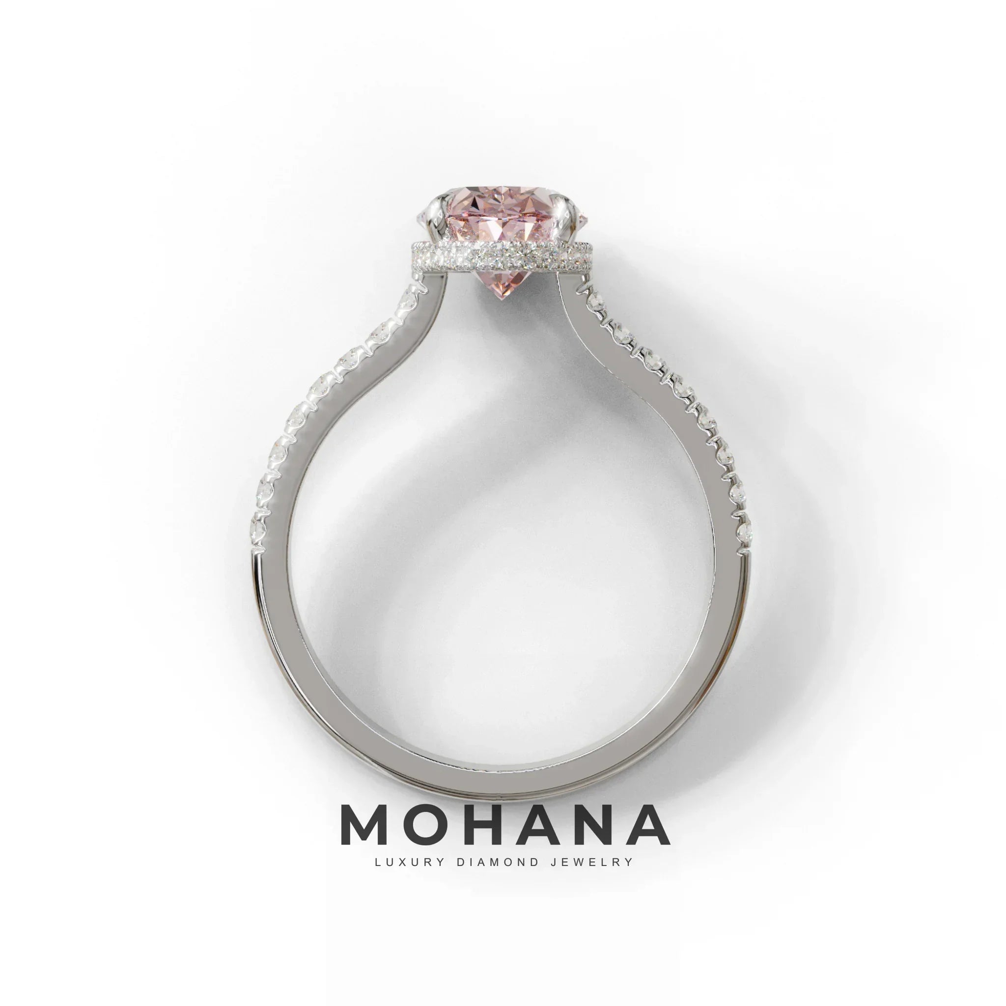 2.5 Carat Pink Oval Hidden Halo & Pave Setting Lab Diamond Ring - Eblouissant