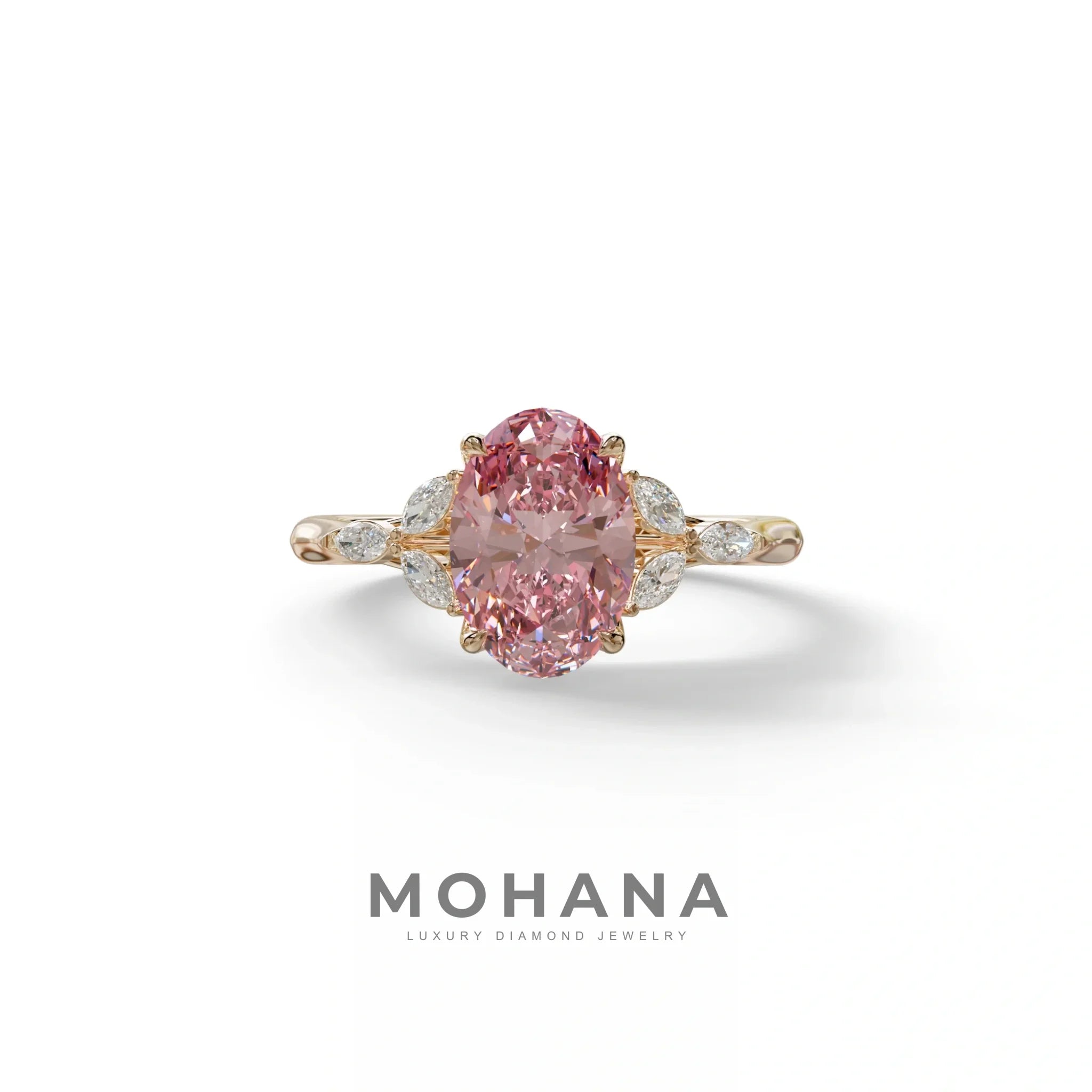 2.5 Carat Pink Lab Grown Diamond Engagement Ring · Oval Cut Nature-Inspired | Halcyon - view 2