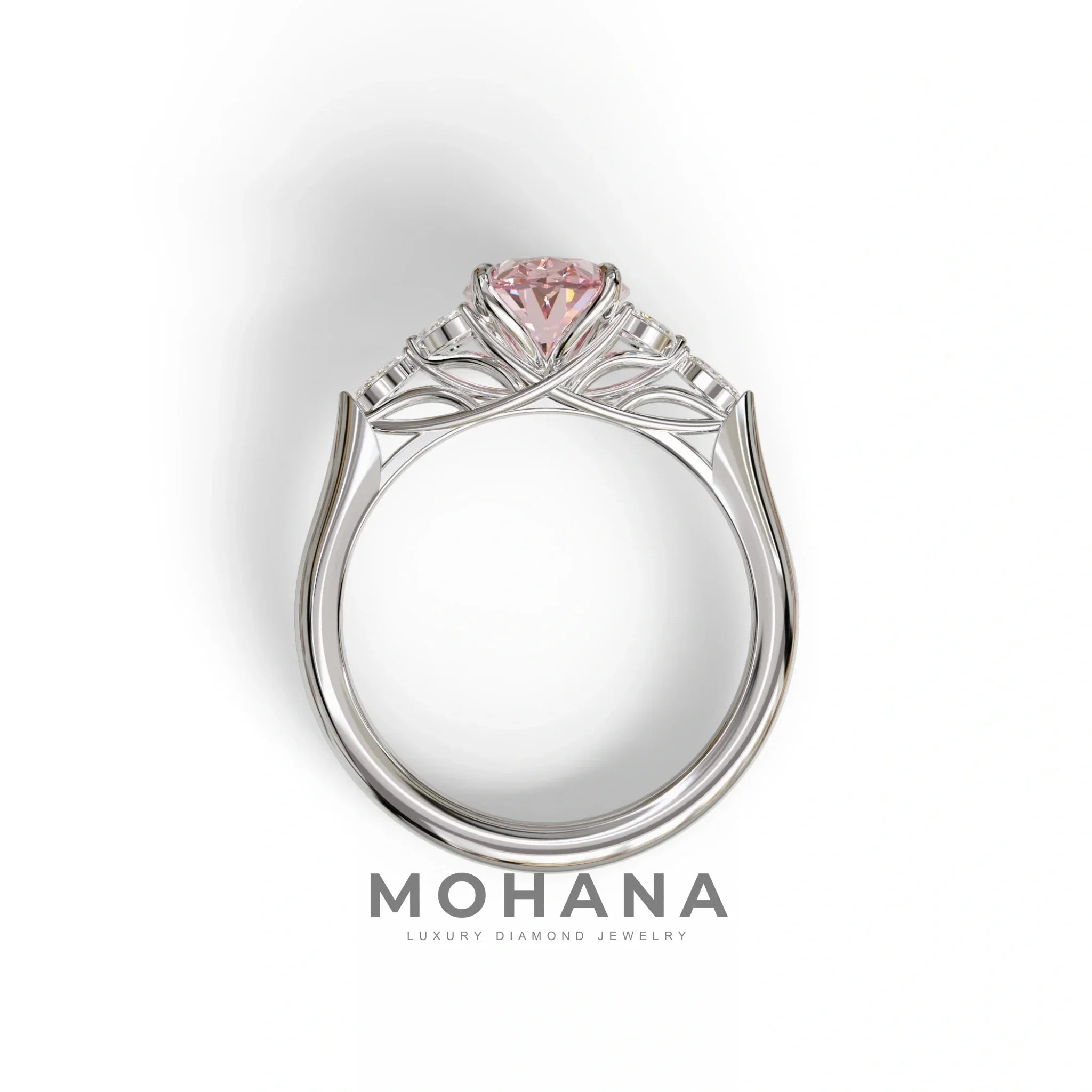 2.5 Carat Pink Lab Grown Diamond Engagement Ring · Oval Cut Nature-Inspired | Halcyon - view 9
