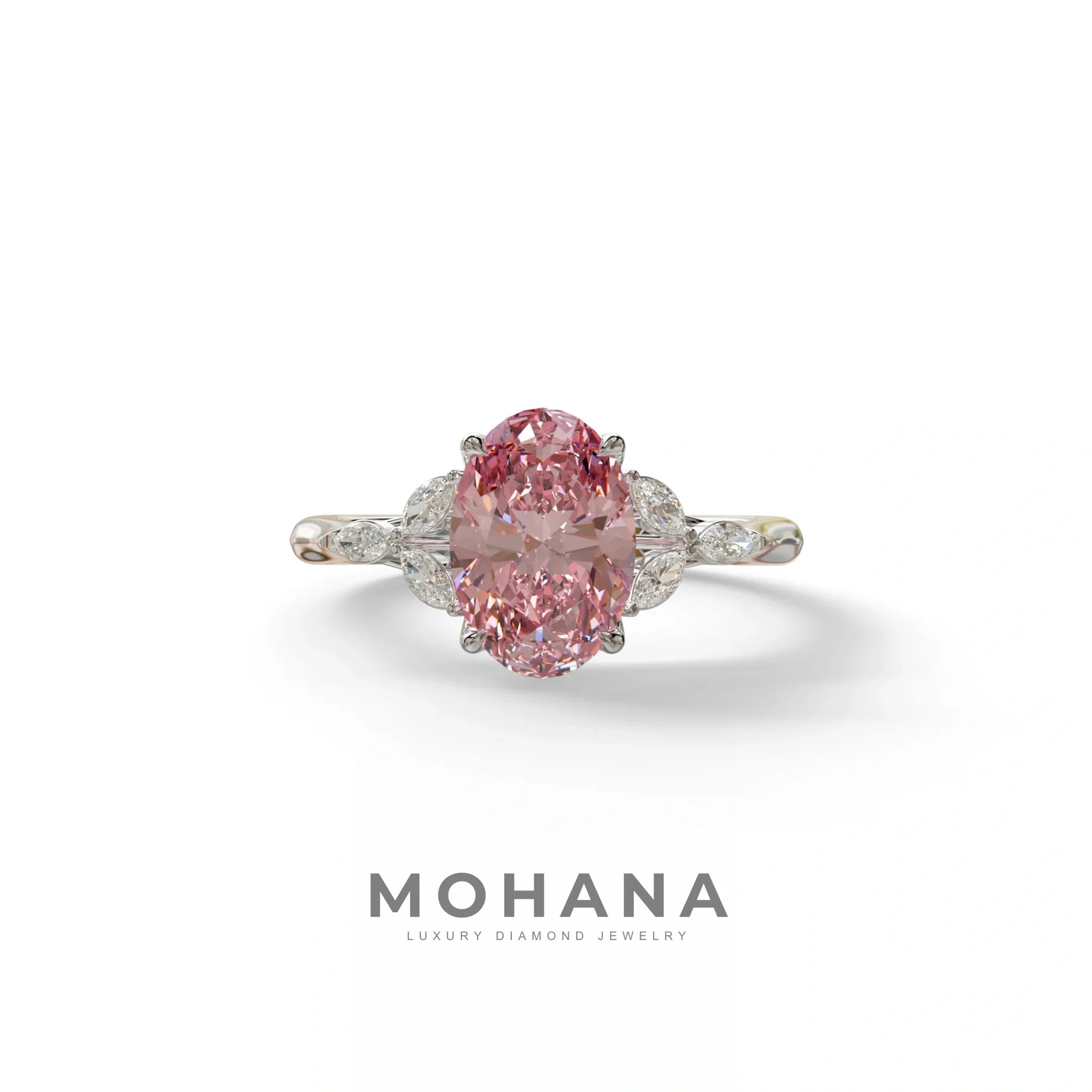 2.5 Carat Pink Lab Grown Diamond Engagement Ring · Oval Cut Nature-Inspired | Halcyon - view 3