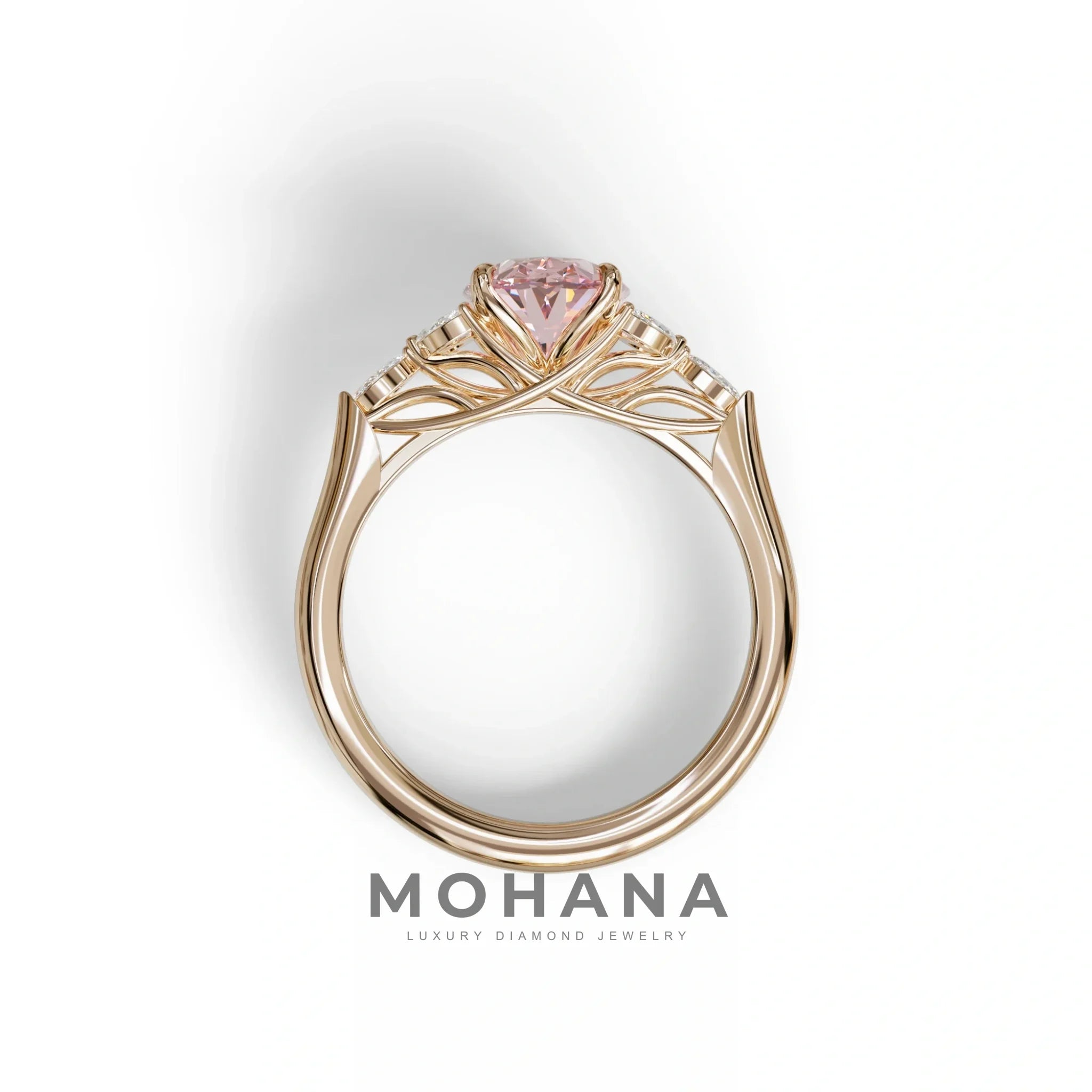 2.5 Carat Pink Lab Grown Diamond Engagement Ring · Oval Cut Nature-Inspired | Halcyon - view 8