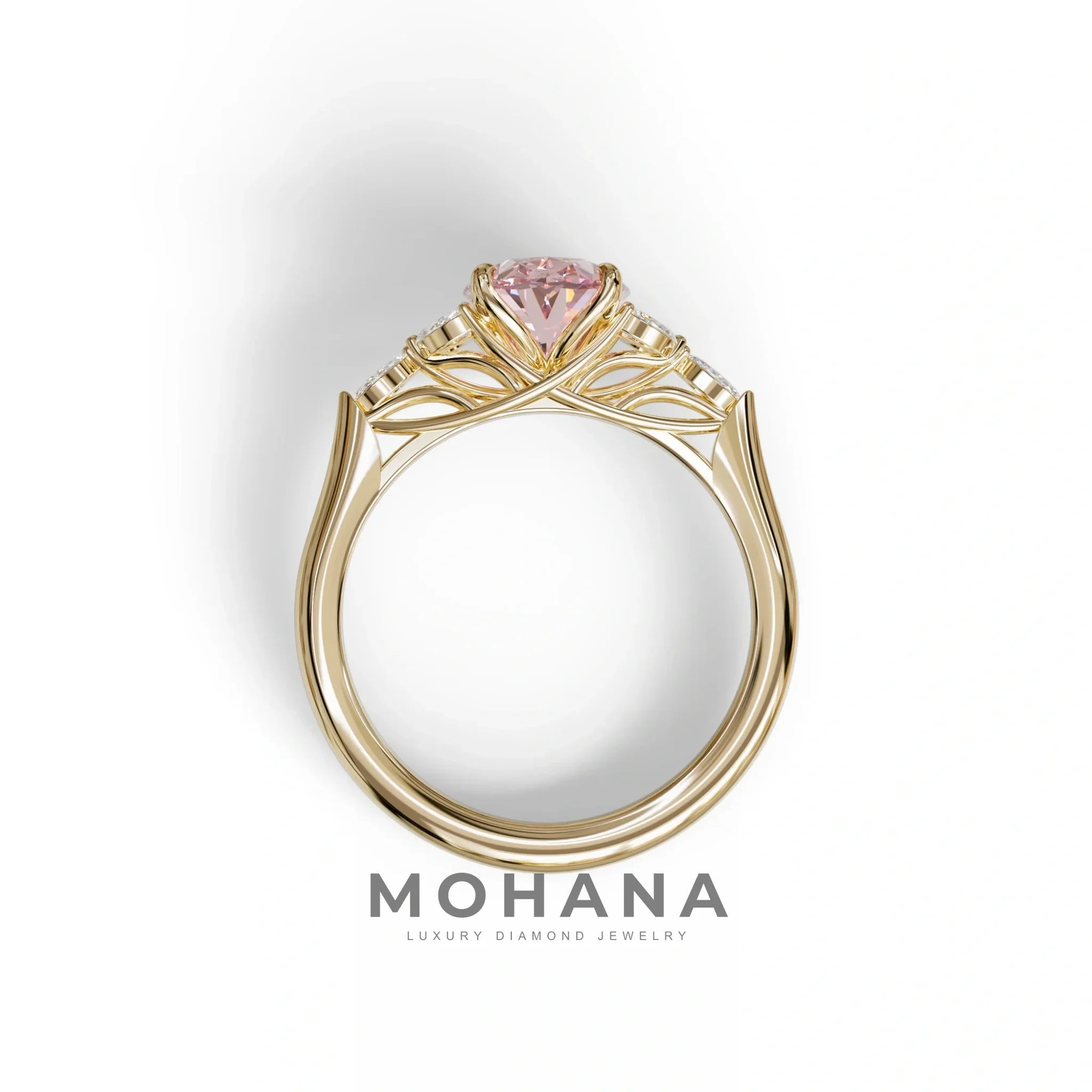 2.5 Carat Pink Lab Grown Diamond Engagement Ring · Oval Cut Nature-Inspired | Halcyon - view 7