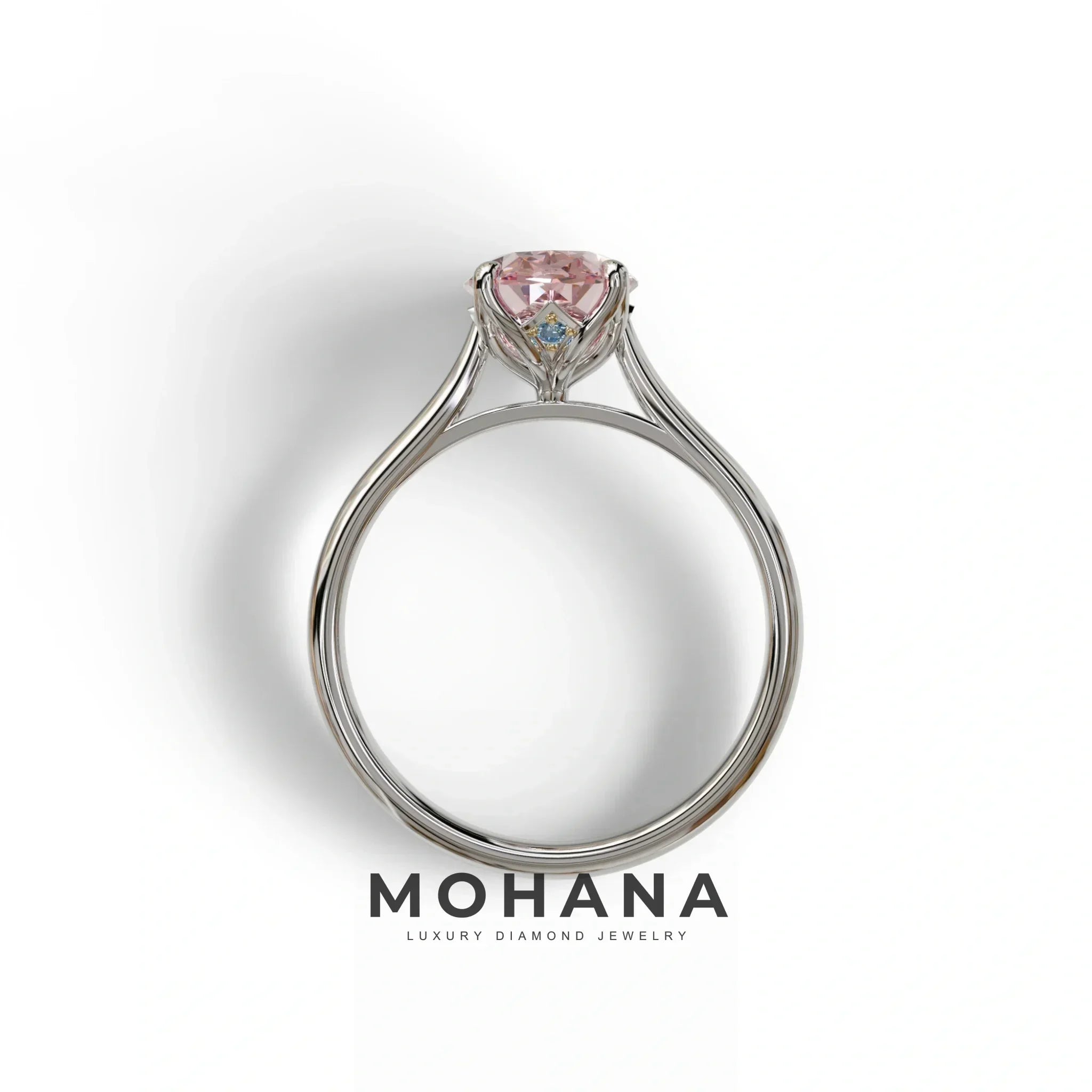Pink Oval Cut Hidden Diamond Solitaire Lab Grown Diamond Ring - Secrecy