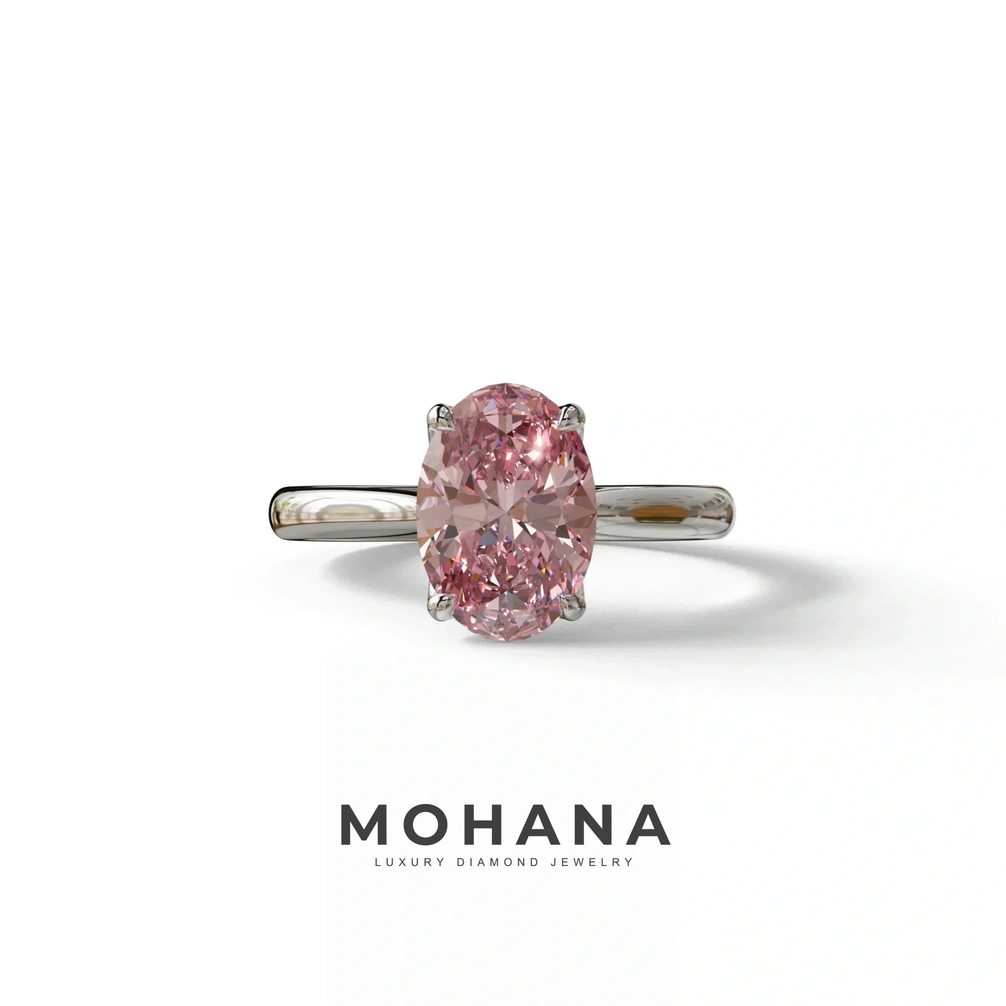 Pink Oval Cut Hidden Diamond Solitaire Lab Grown Diamond Ring - Secrecy - 2 Carat / 10K Solid Gold / White Gold