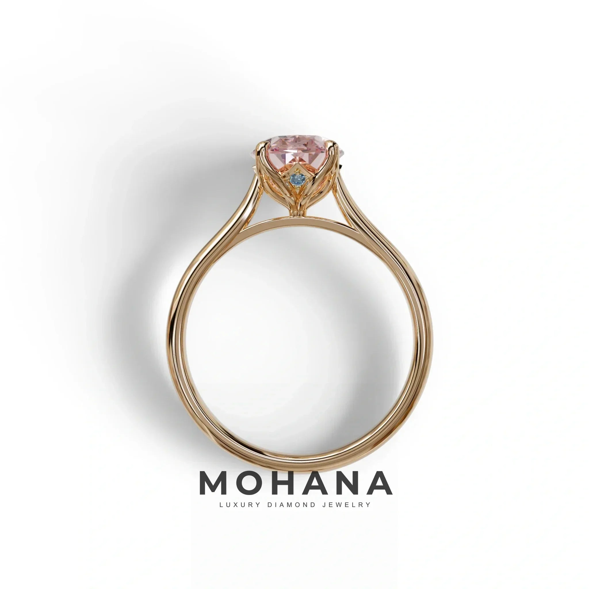 Pink Oval Cut Hidden Diamond Solitaire Lab Grown Diamond Ring - Secrecy