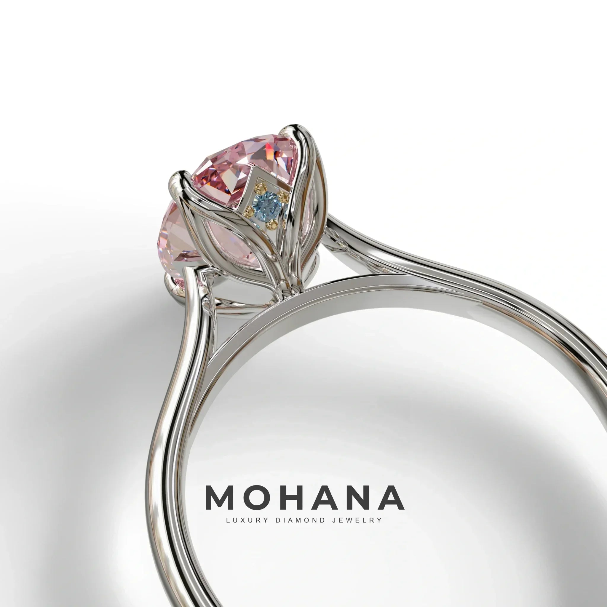 Pink Oval Cut Hidden Diamond Solitaire Lab Grown Diamond Ring - Secrecy
