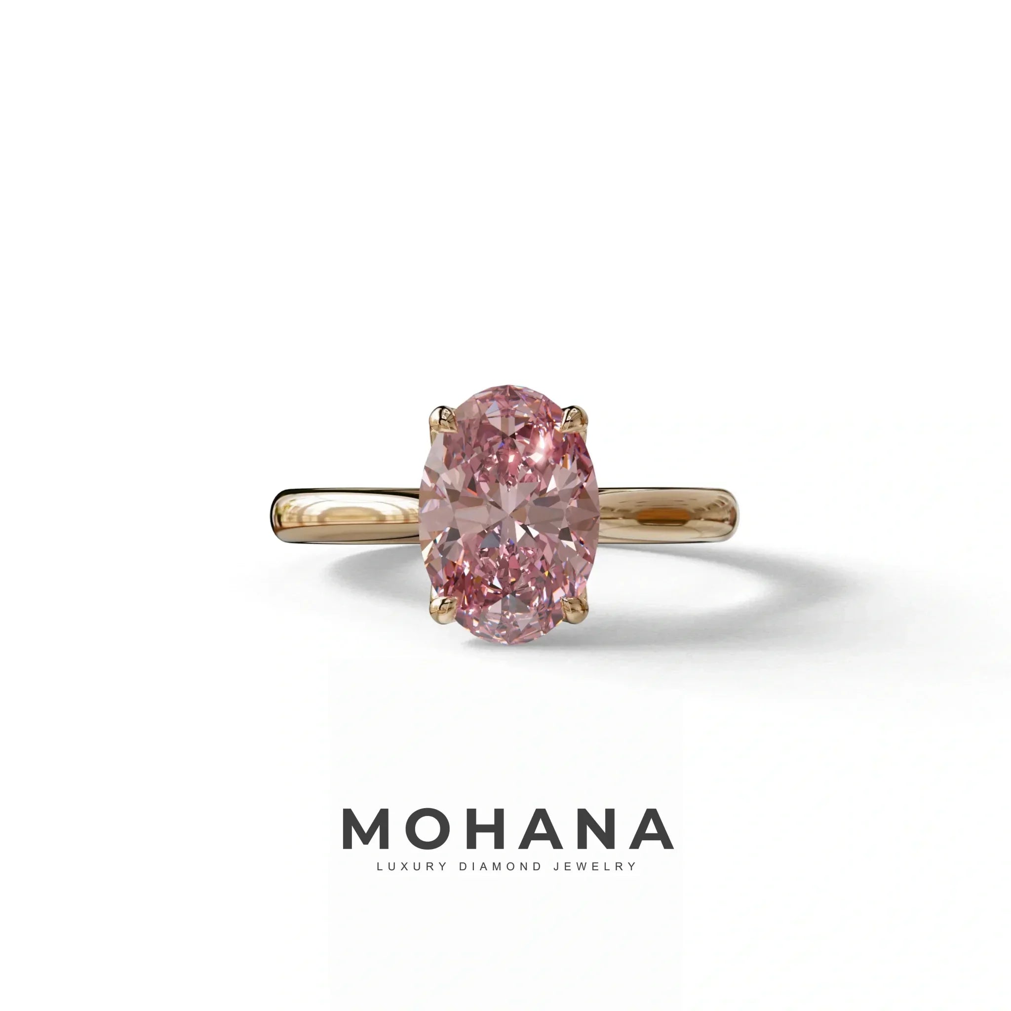 Pink Oval Cut Hidden Diamond Solitaire Lab Grown Diamond Ring - Secrecy - 2 Carat / 10K Solid Gold / Rose Gold