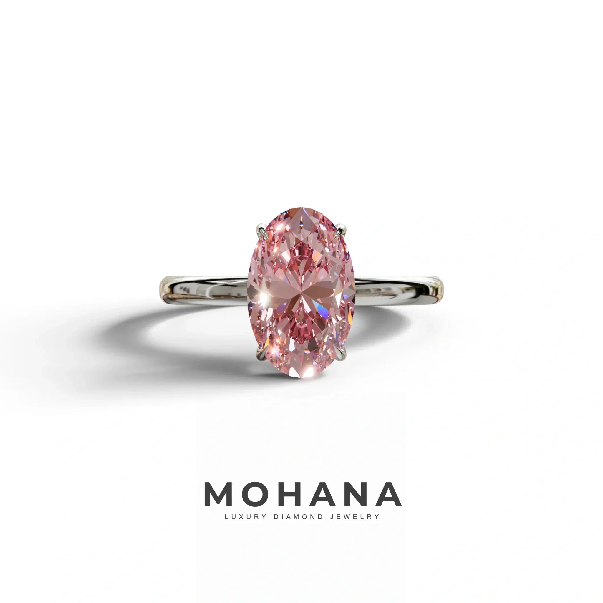 Pink Oval Cut Solitaire Lab Grown Diamond Engagement Ring - Curiosa - 2 Carat / 10K Solid Gold / White Gold