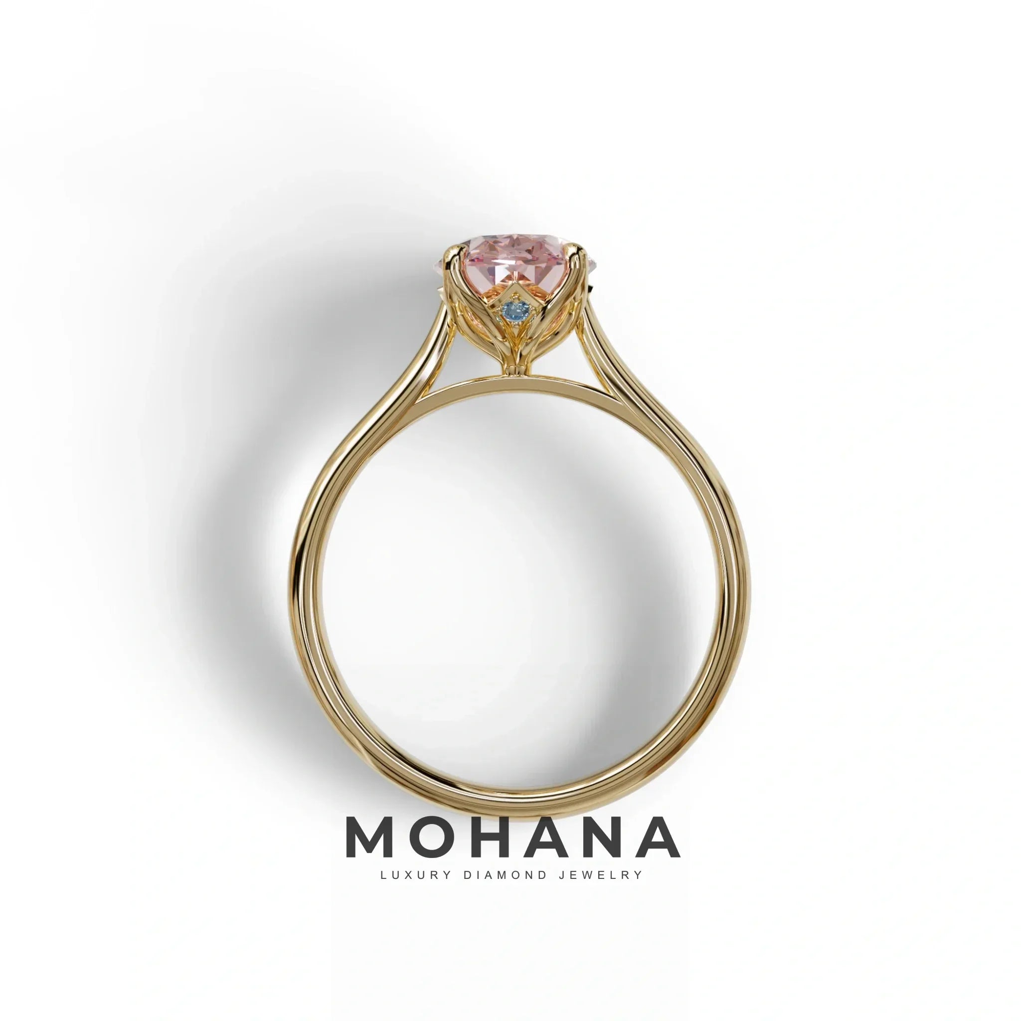 Pink Oval Cut Hidden Diamond Solitaire Lab Grown Diamond Ring - Secrecy