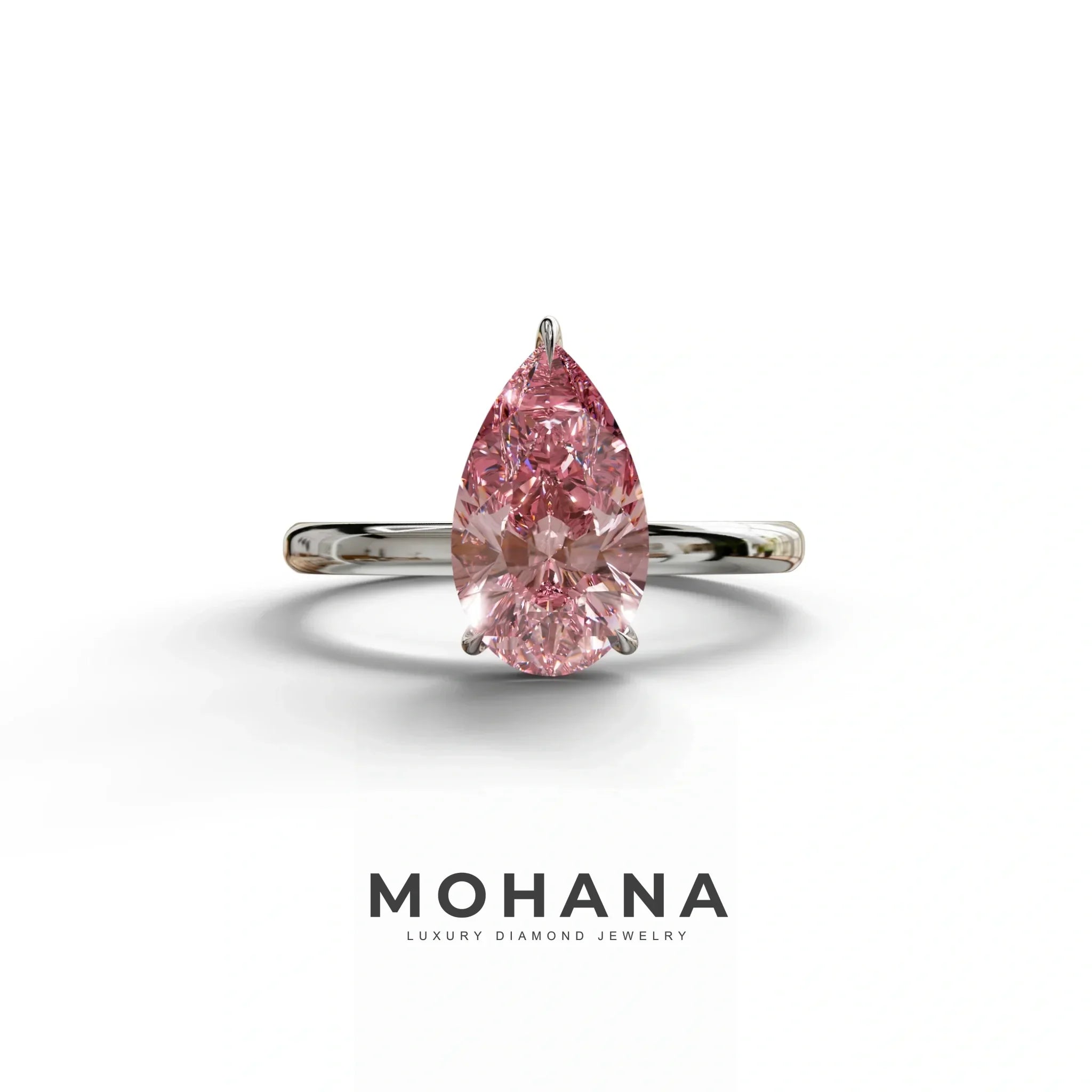 Fancy Pink Pear Cut Solitaire Lab Grown Diamond Engagement Ring - Maniola - 2 Carat / 10K Solid Gold / White Gold
