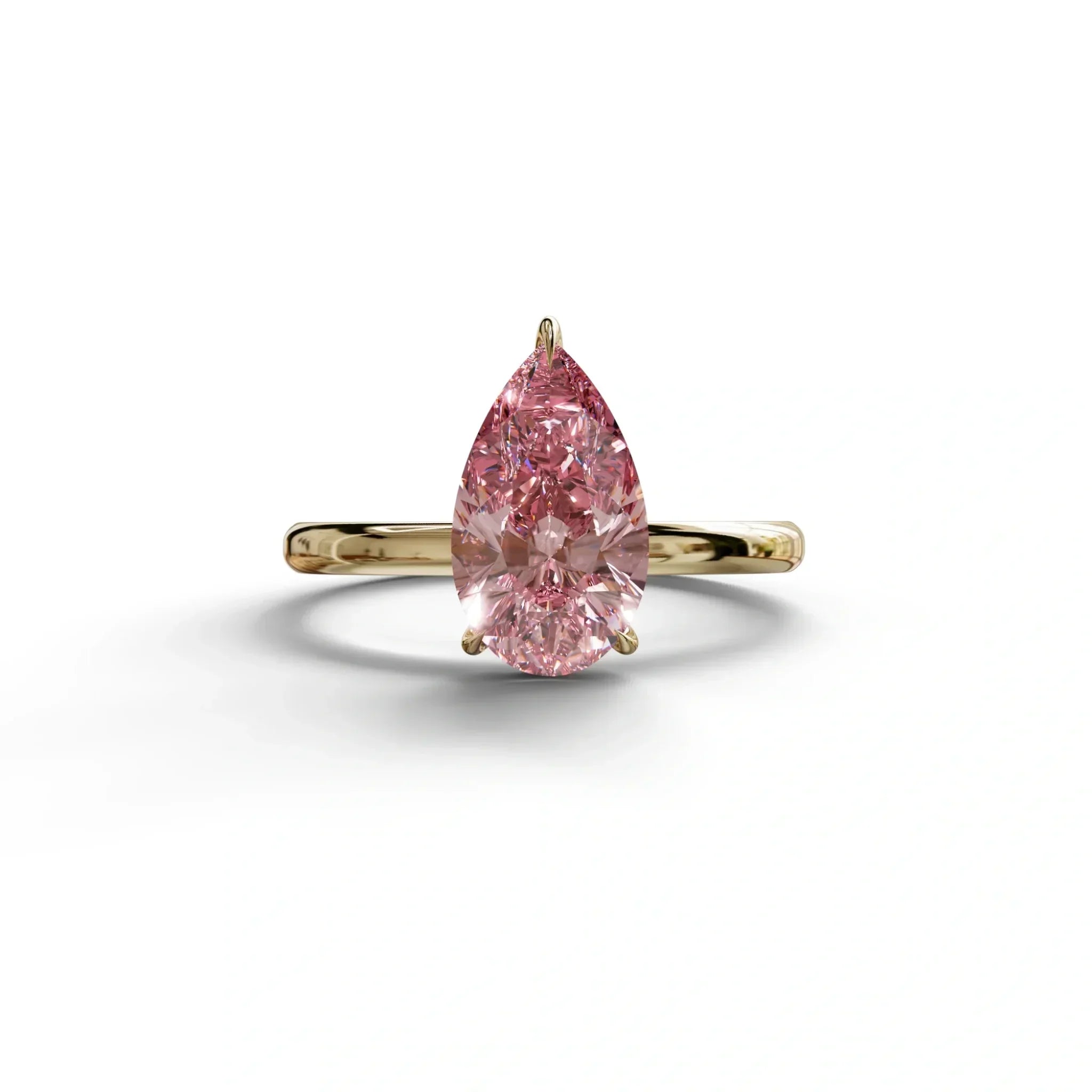 Fancy Pink Pear Cut Solitaire Lab Grown Diamond Engagement Ring - Maniola - 2 Carat / 10K Solid Gold / Yellow Gold