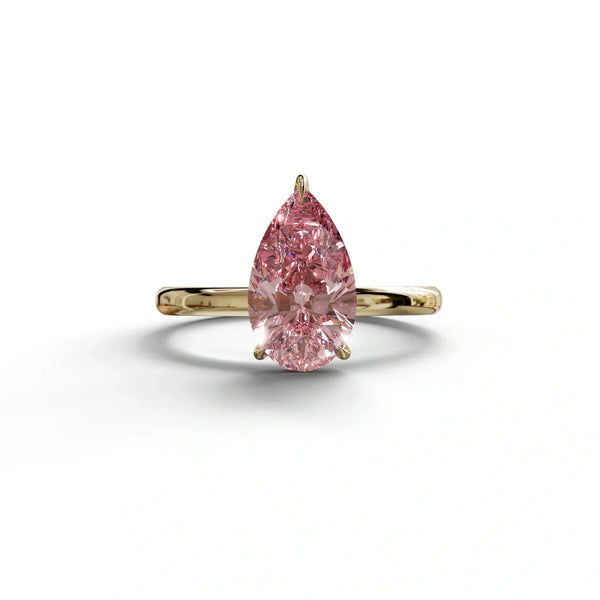 2 to 5 Carat Pink Lab Grown Diamond Engagement Ring – Pear Cut Solitaire | Maniola
