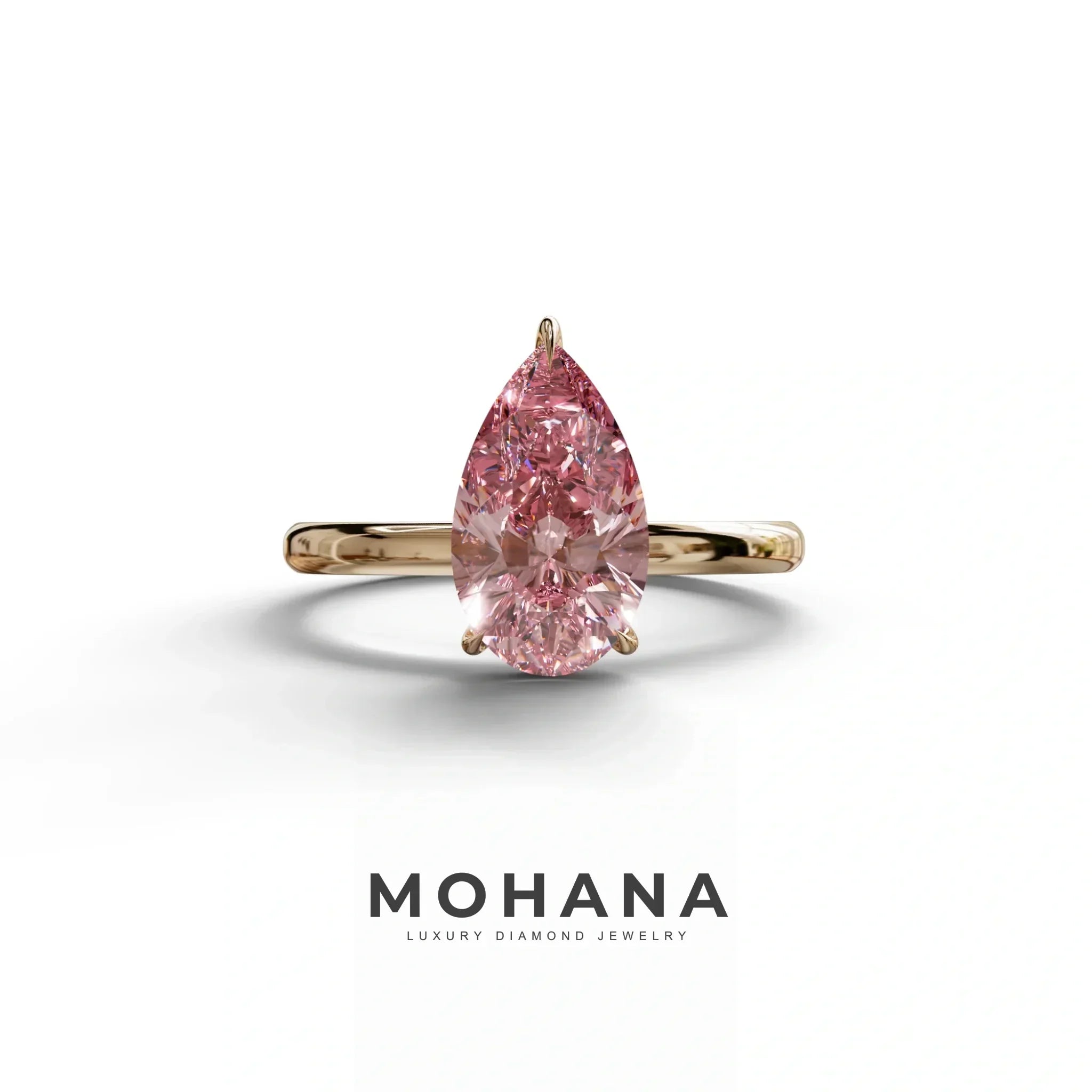 Fancy Pink Pear Cut Solitaire Lab Grown Diamond Engagement Ring - Maniola - 2 Carat / 10K Solid Gold / Rose Gold