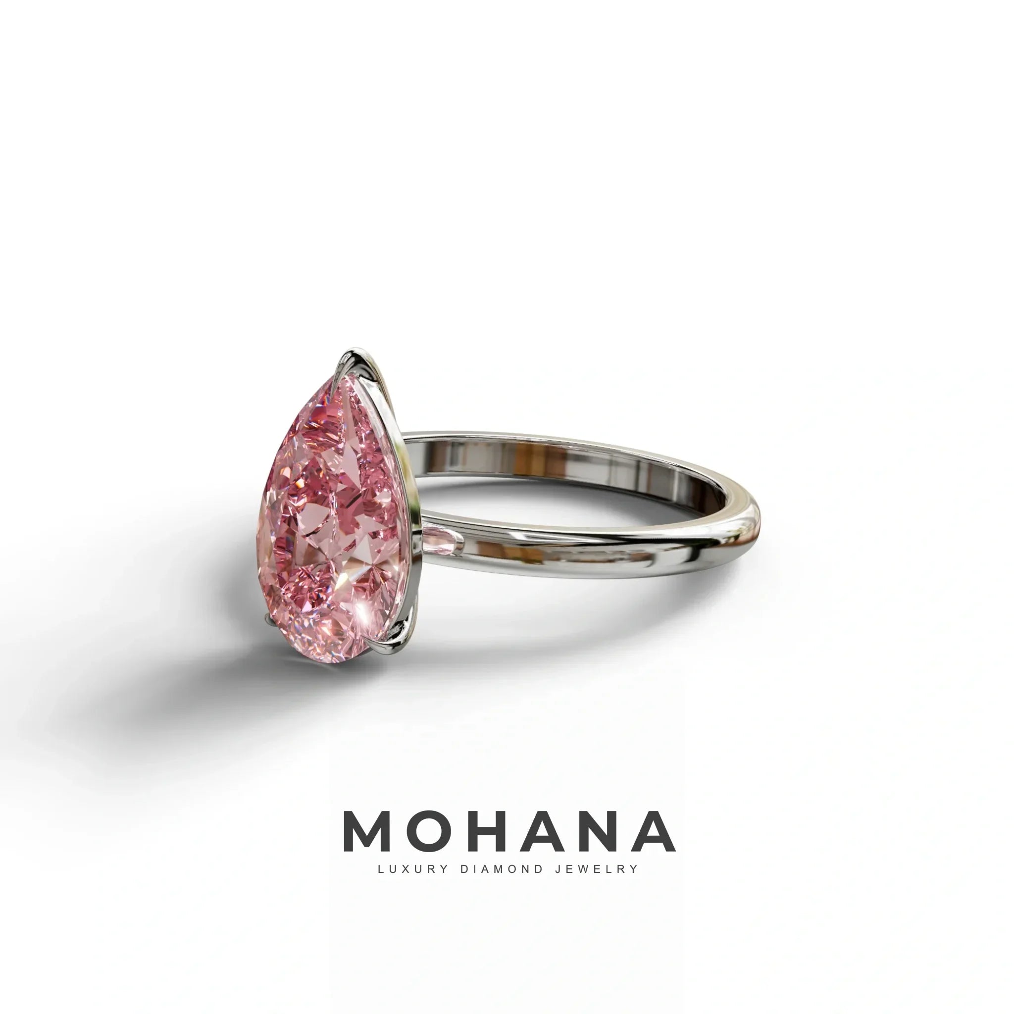 Fancy Pink Pear Cut Solitaire Lab Grown Diamond Engagement Ring - Maniola