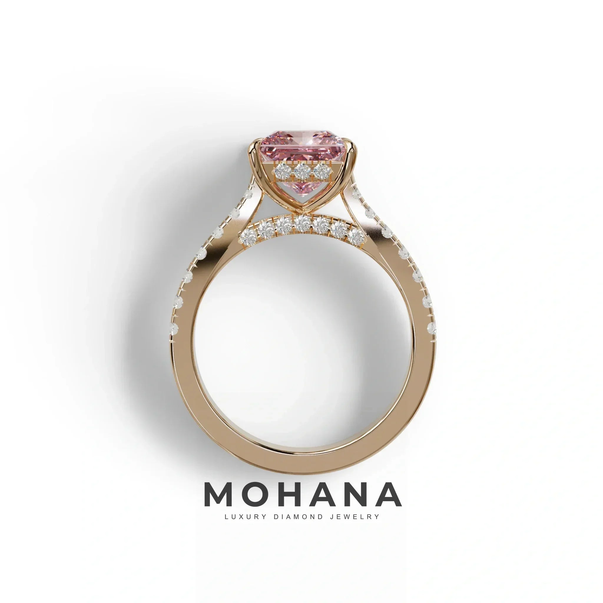 2.5 Carat Pink Princess Cut Hidden Halo & Pave Lab Diamond Ring - Aries