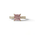 2.5 Carat Pink Princess Cut Hidden Halo & Pave Lab Diamond Ring - Aries - 10K Solid Gold / Yellow Gold