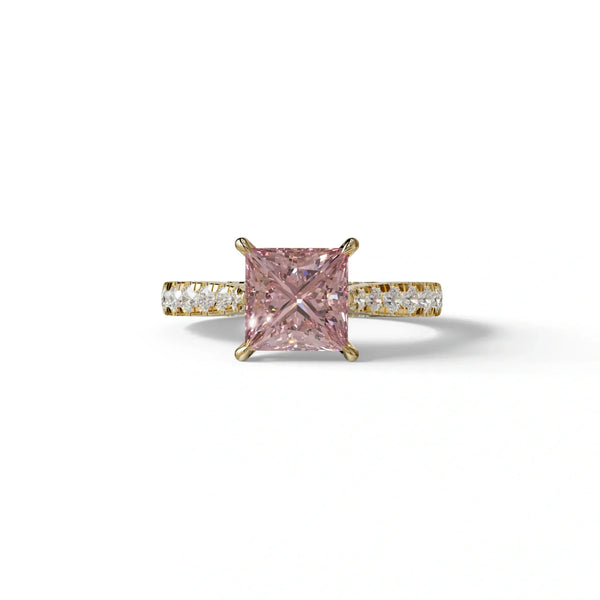 2.5 Carat Pink Lab Grown Diamond Engagement Ring – Princess Cut Hidden Halo | Aries