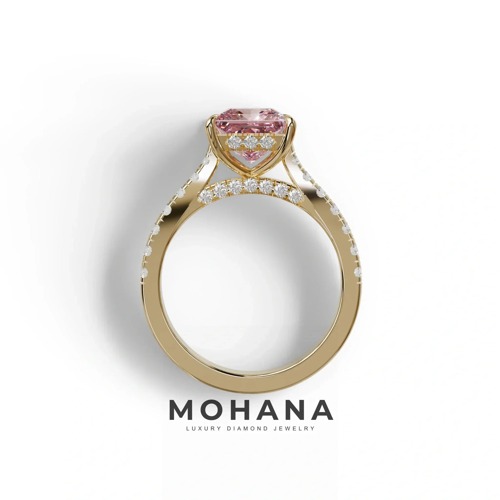 2.5 Carat Pink Princess Cut Hidden Halo & Pave Lab Diamond Ring - Aries