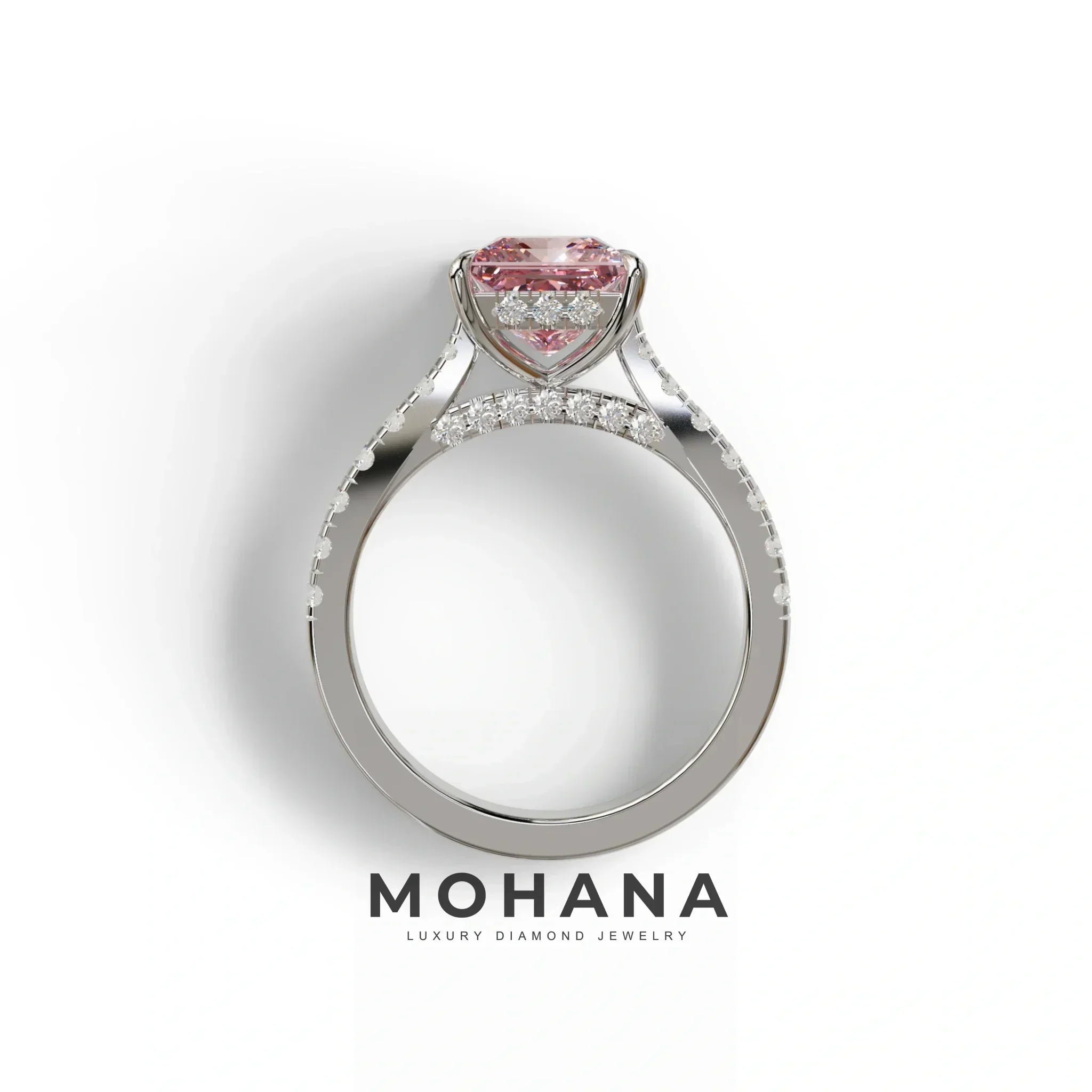 2.5 Carat Pink Princess Cut Hidden Halo & Pave Lab Diamond Ring - Aries
