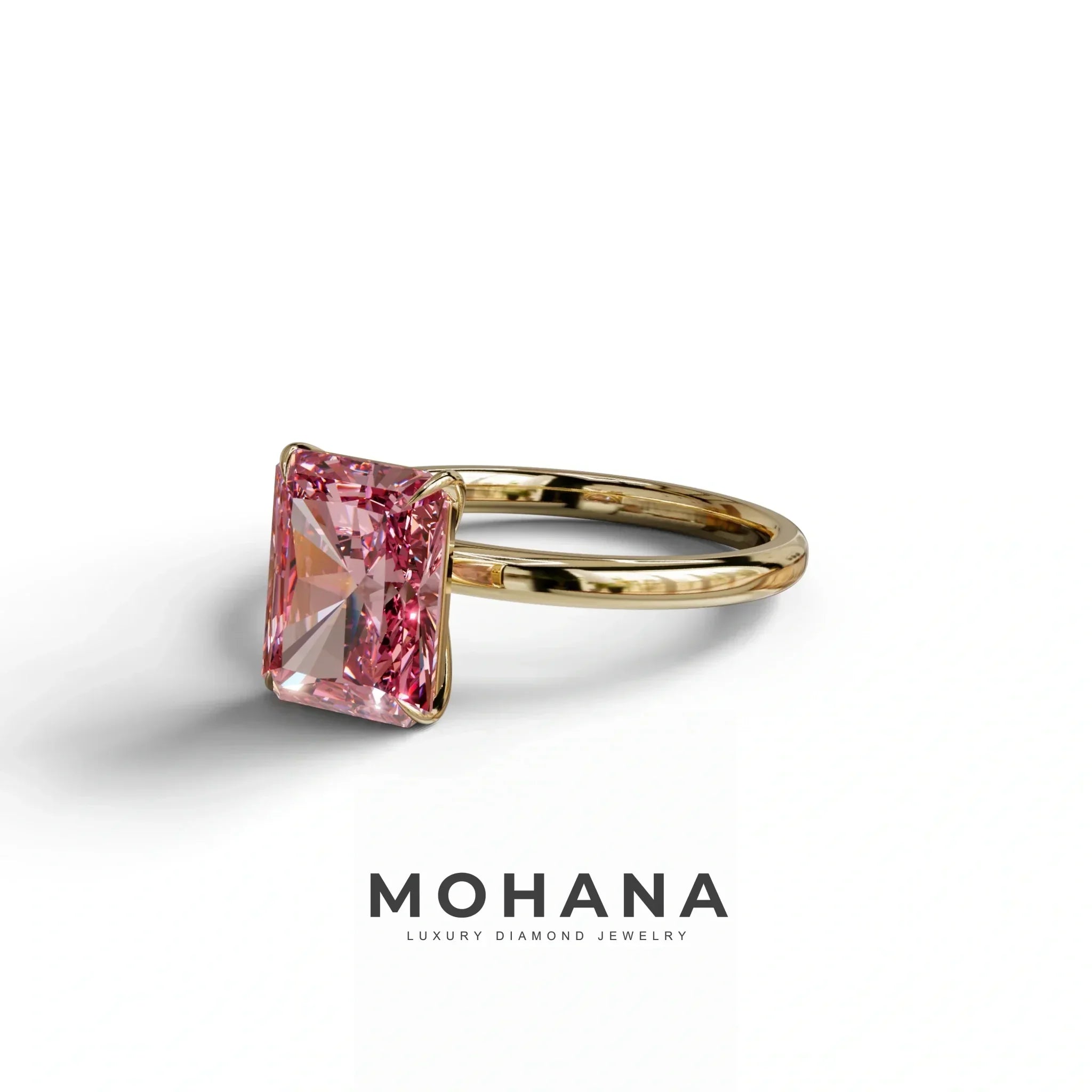 Pink Radiant Cut Solitaire Lab Grown Diamond Engagement Ring - Papilia