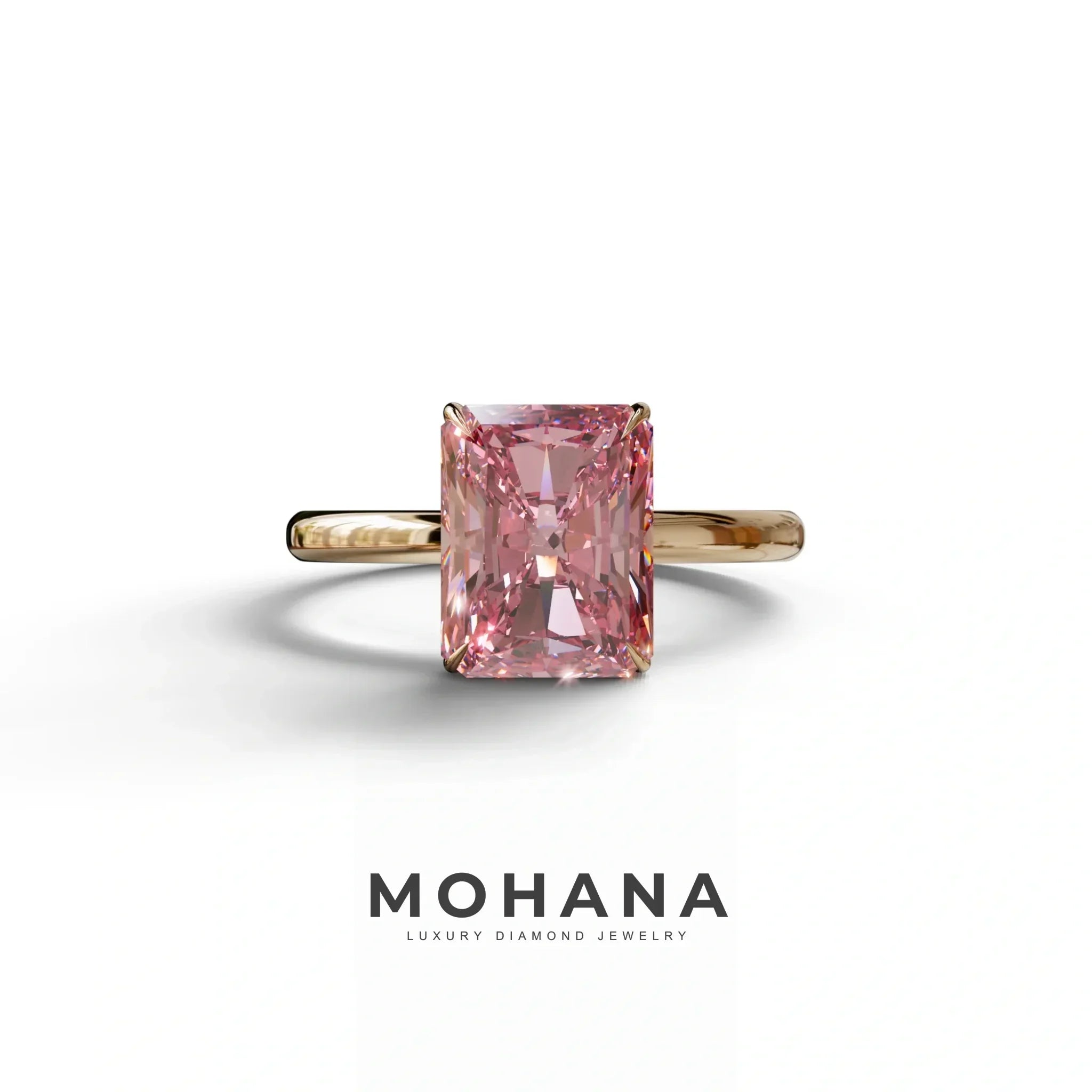 Pink Radiant Cut Solitaire Lab Grown Diamond Engagement Ring - Papilia - 2 Carat / 10K Solid Gold / Rose Gold