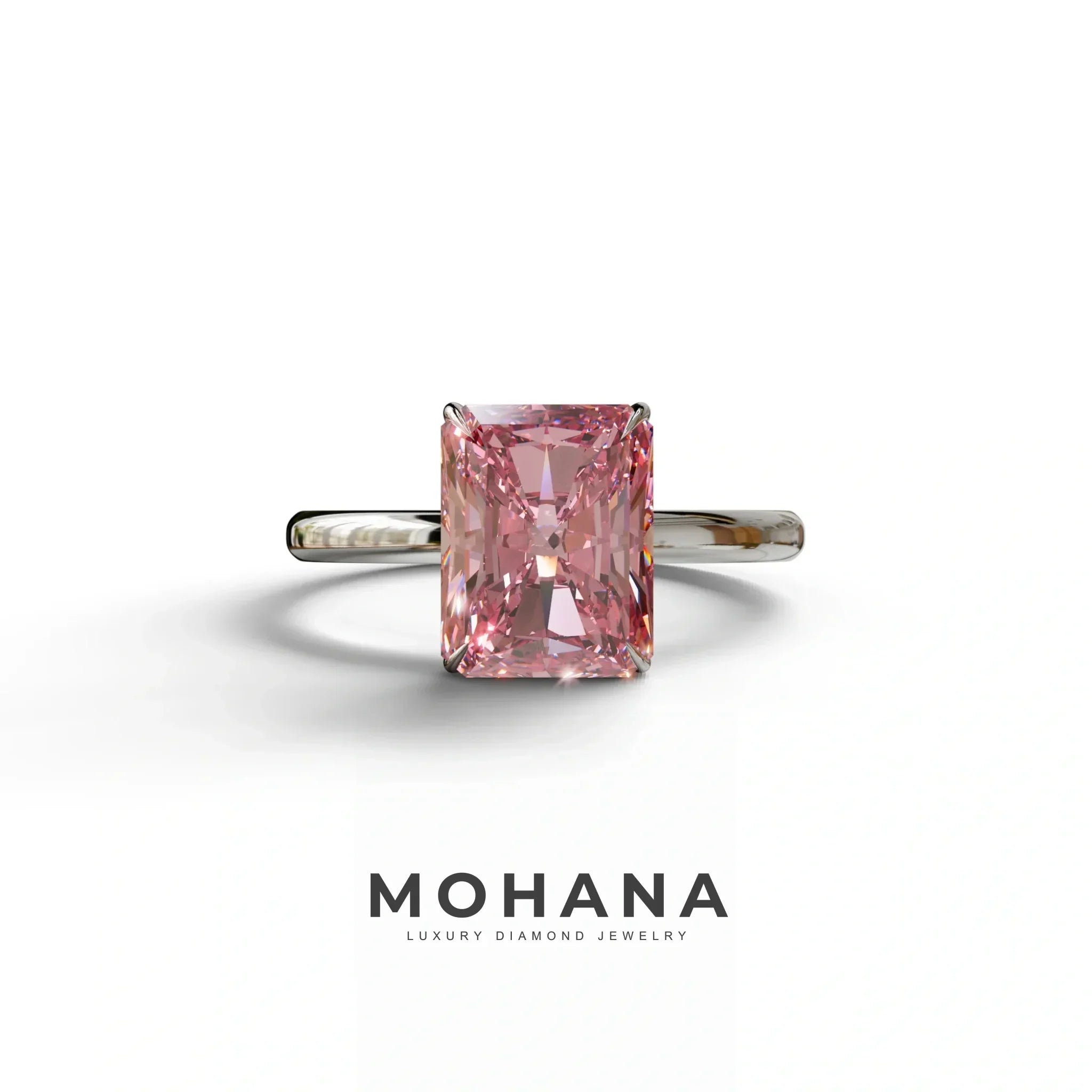 Pink Radiant Cut Solitaire Lab Grown Diamond Engagement Ring - Papilia - 2 Carat / 10K Solid Gold / White Gold