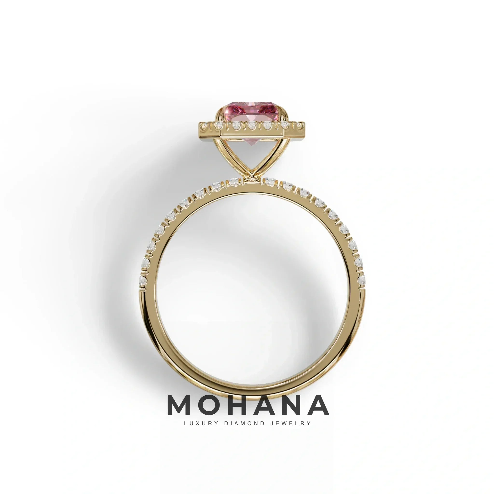 Pink Radiant Cut Halo & Pave Lab Grown Diamond Engagement Ring - Madison