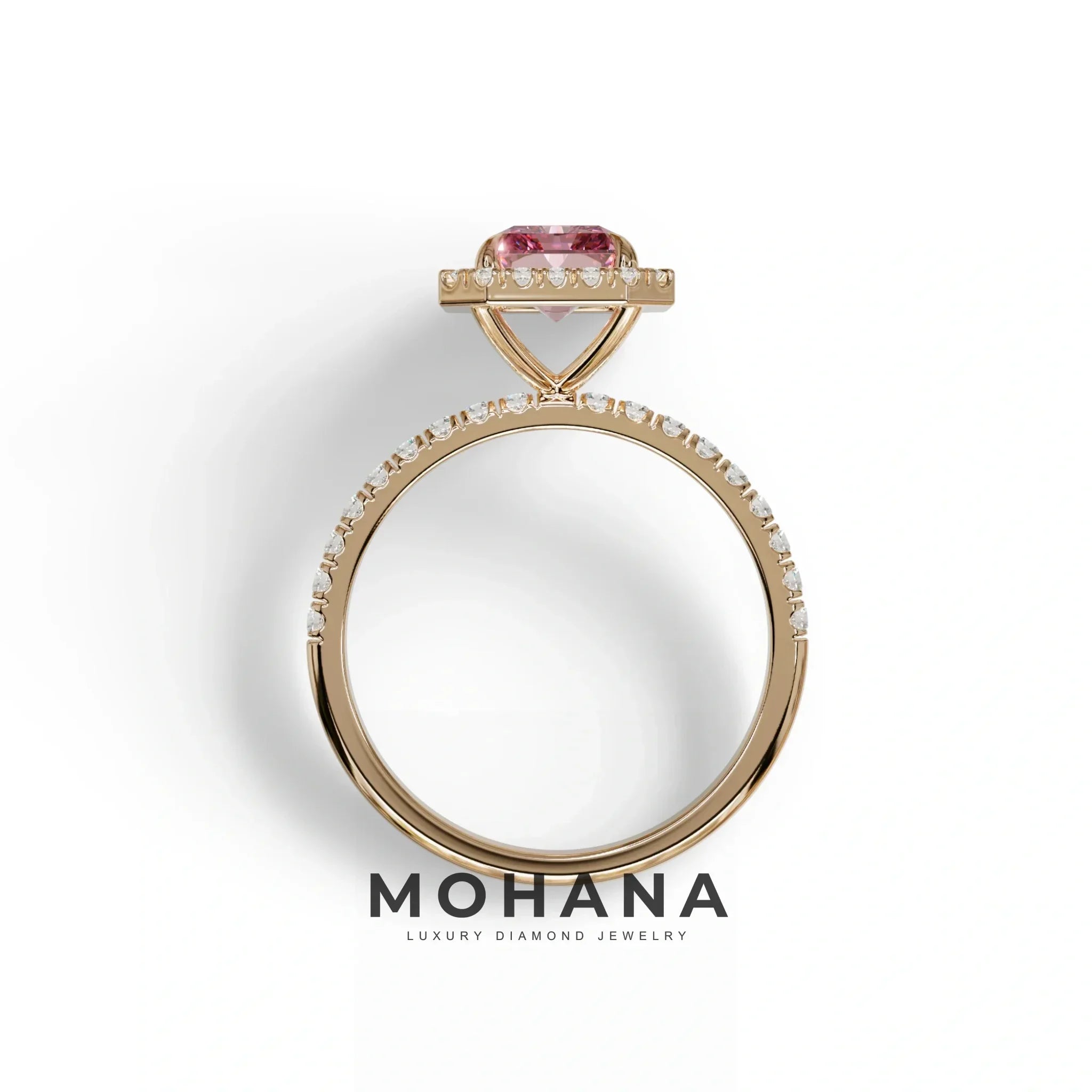 Pink Radiant Cut Halo & Pave Lab Grown Diamond Engagement Ring - Madison