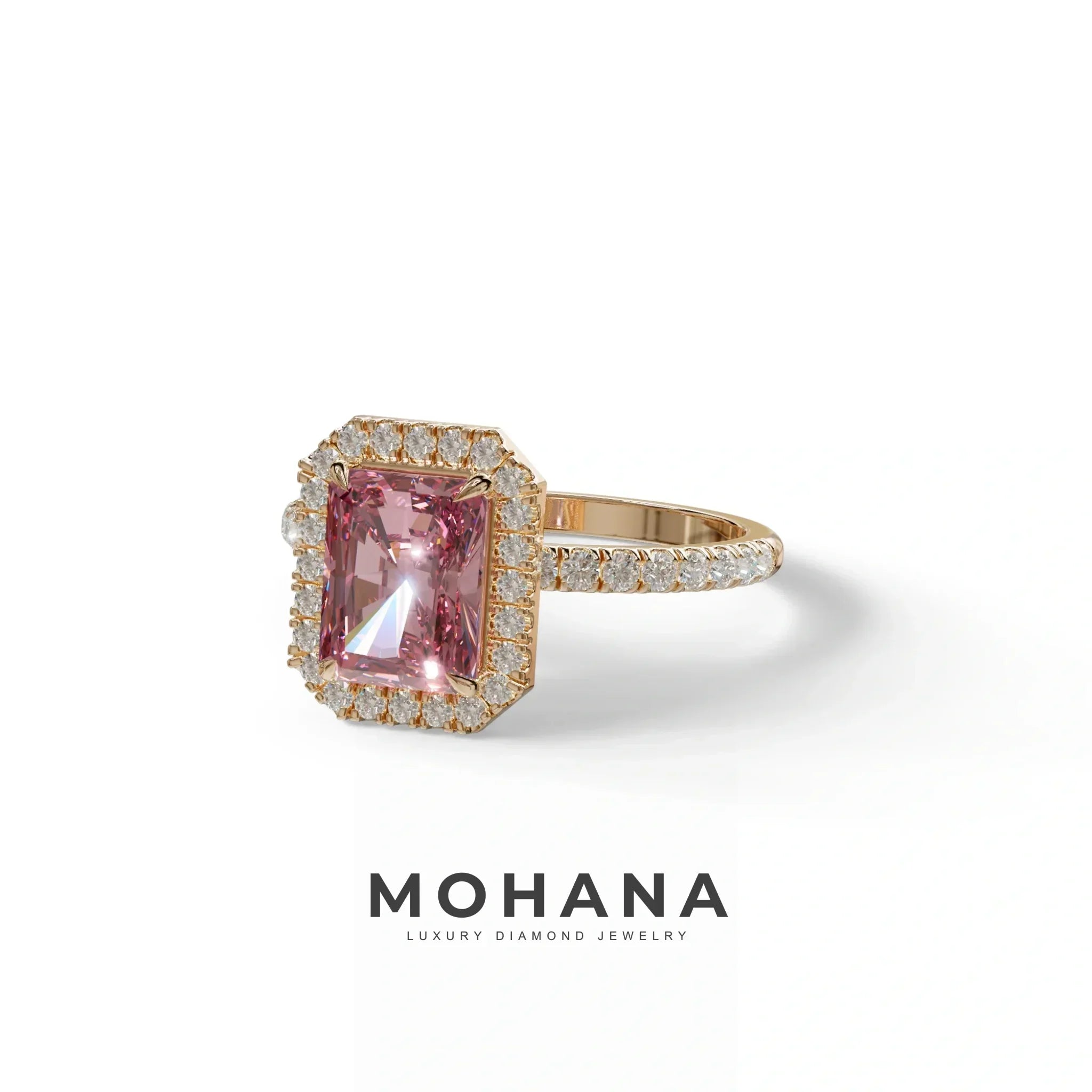 Pink Radiant Cut Halo & Pave Lab Grown Diamond Engagement Ring - Madison