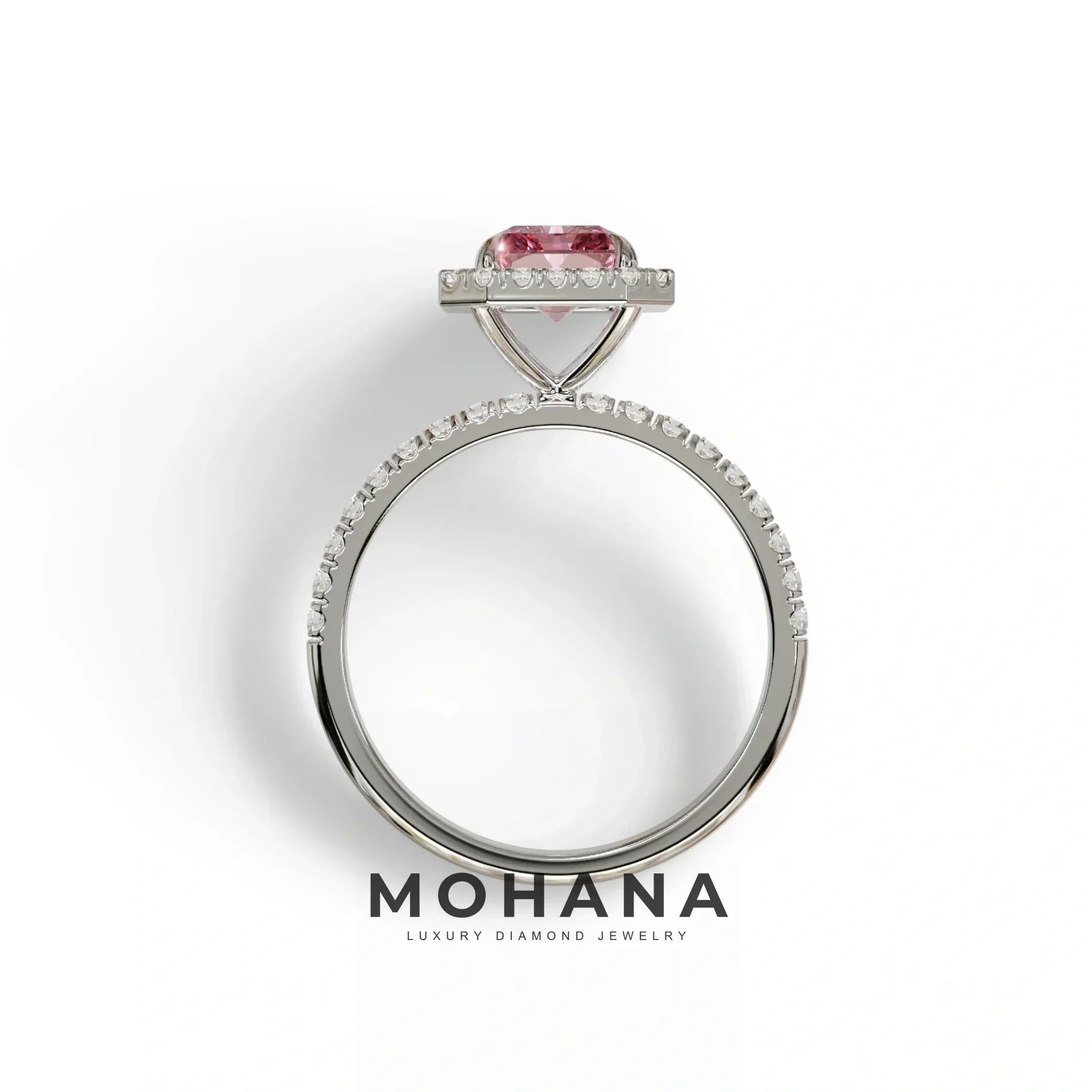 Pink Radiant Cut Halo & Pave Lab Grown Diamond Engagement Ring - Madison