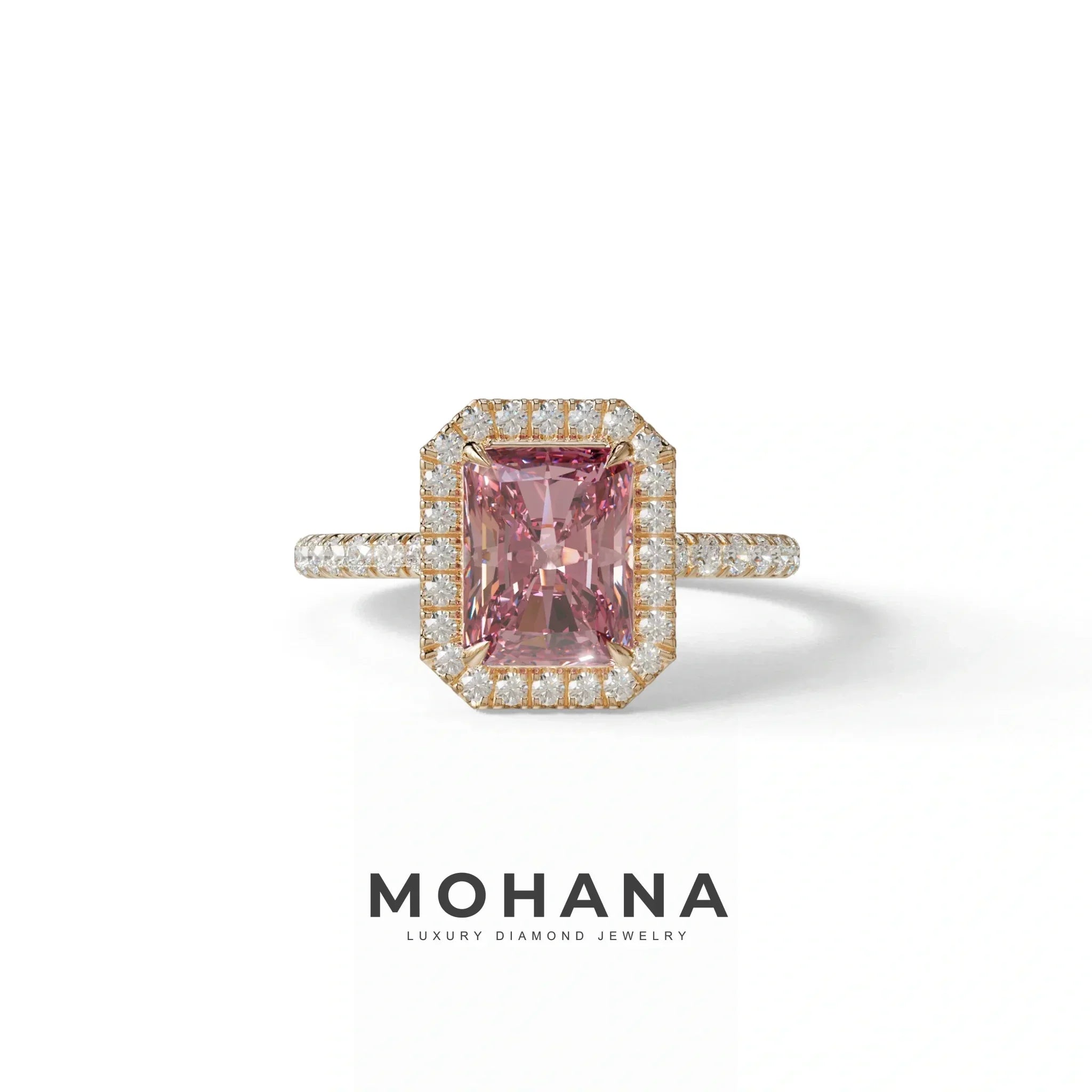 Pink Radiant Cut Halo & Pave Lab Grown Diamond Engagement Ring - Madison - 2 Carat / 10K Solid Gold / Rose Gold