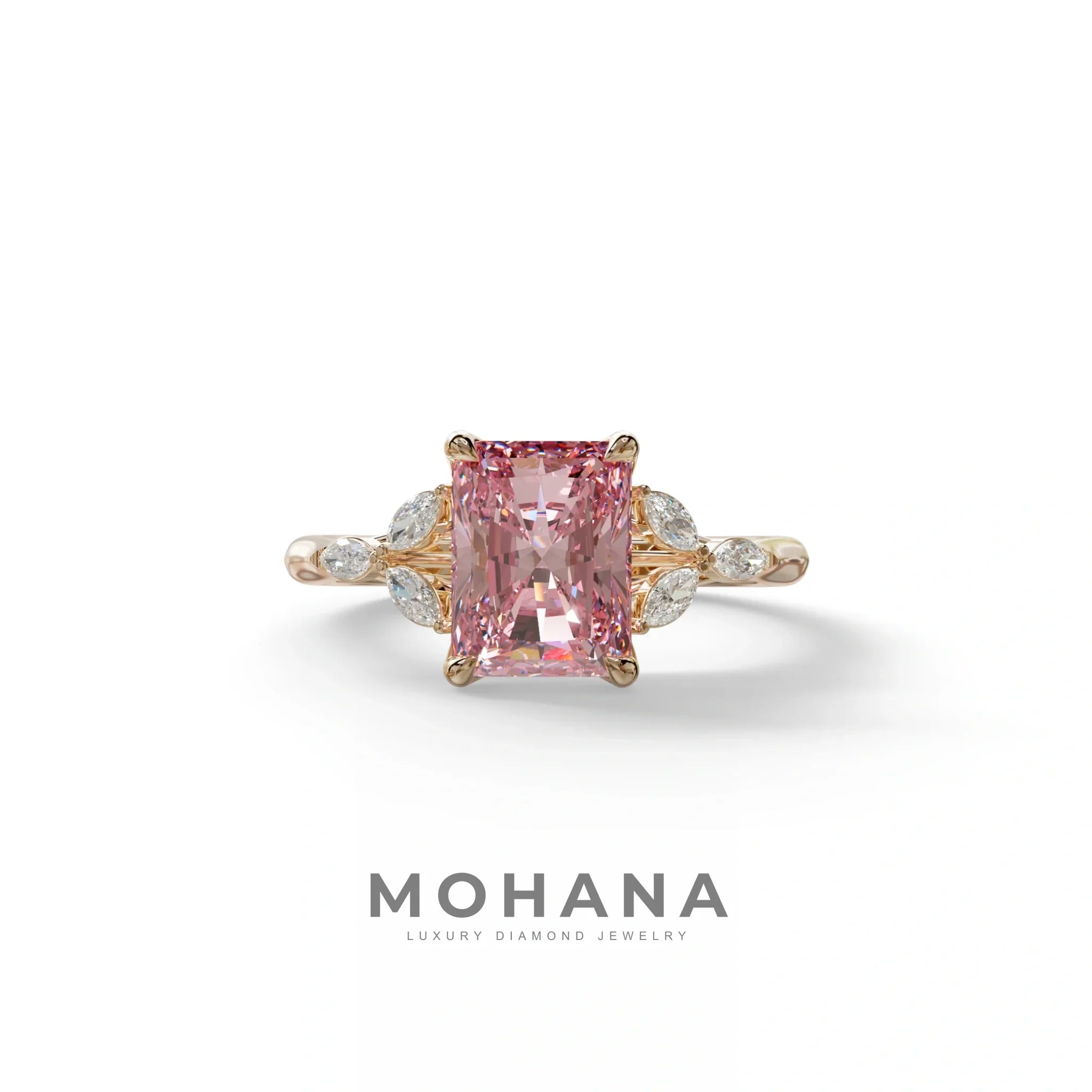 2.5 Carat Pink Lab Grown Diamond Engagement Ring · Radiant Cut Nature-Inspired | Aurora - view 2