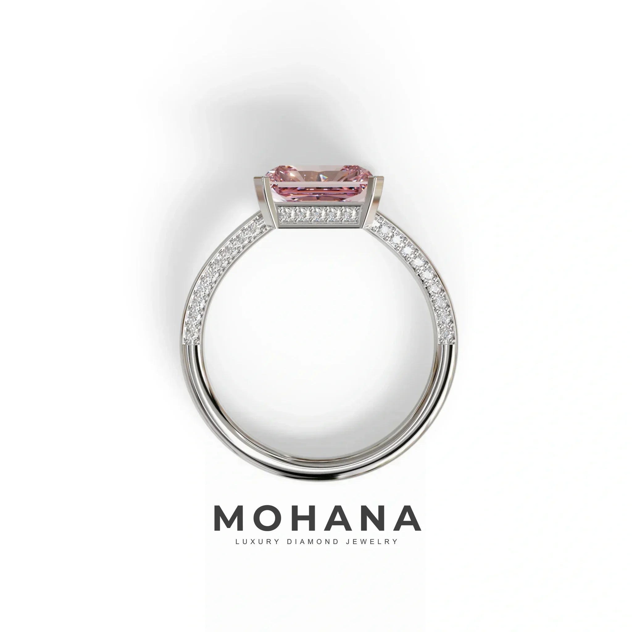 2.5 Ct Pink Radiant Cut Lab Grown Diamond In Pave-Chanel Setting Ring - Maxine