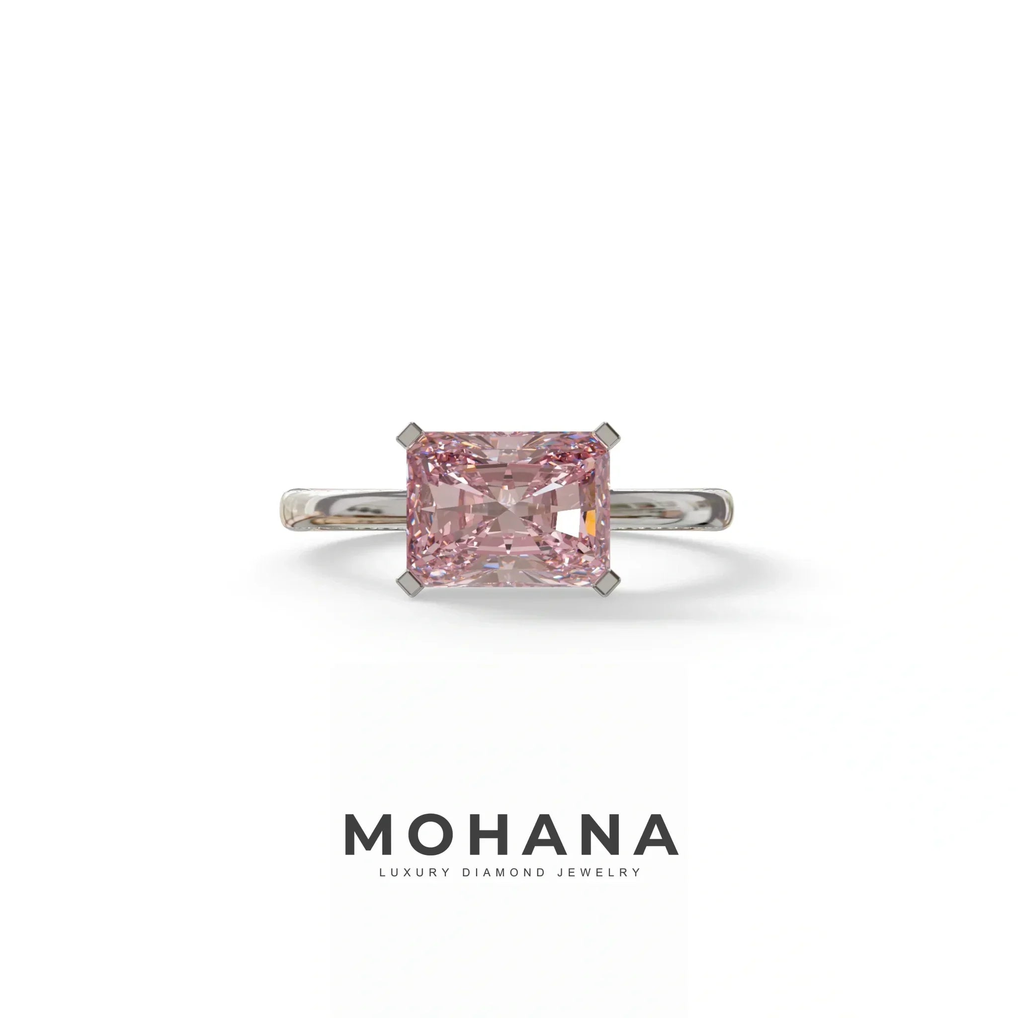 2.5 Ct Pink Radiant Cut Lab Grown Diamond In Pave-Chanel Setting Ring - Maxine - 10K Solid Gold / White Gold