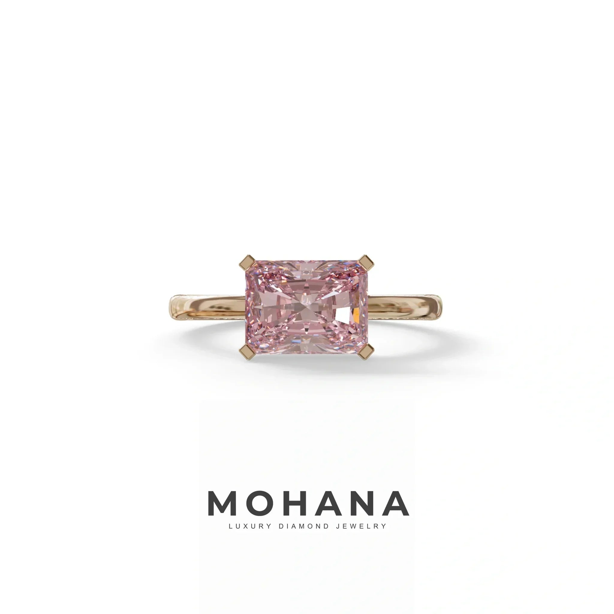 2.5 Ct Pink Radiant Cut Lab Grown Diamond In Pave-Chanel Setting Ring - Maxine - 10K Solid Gold / Rose Gold