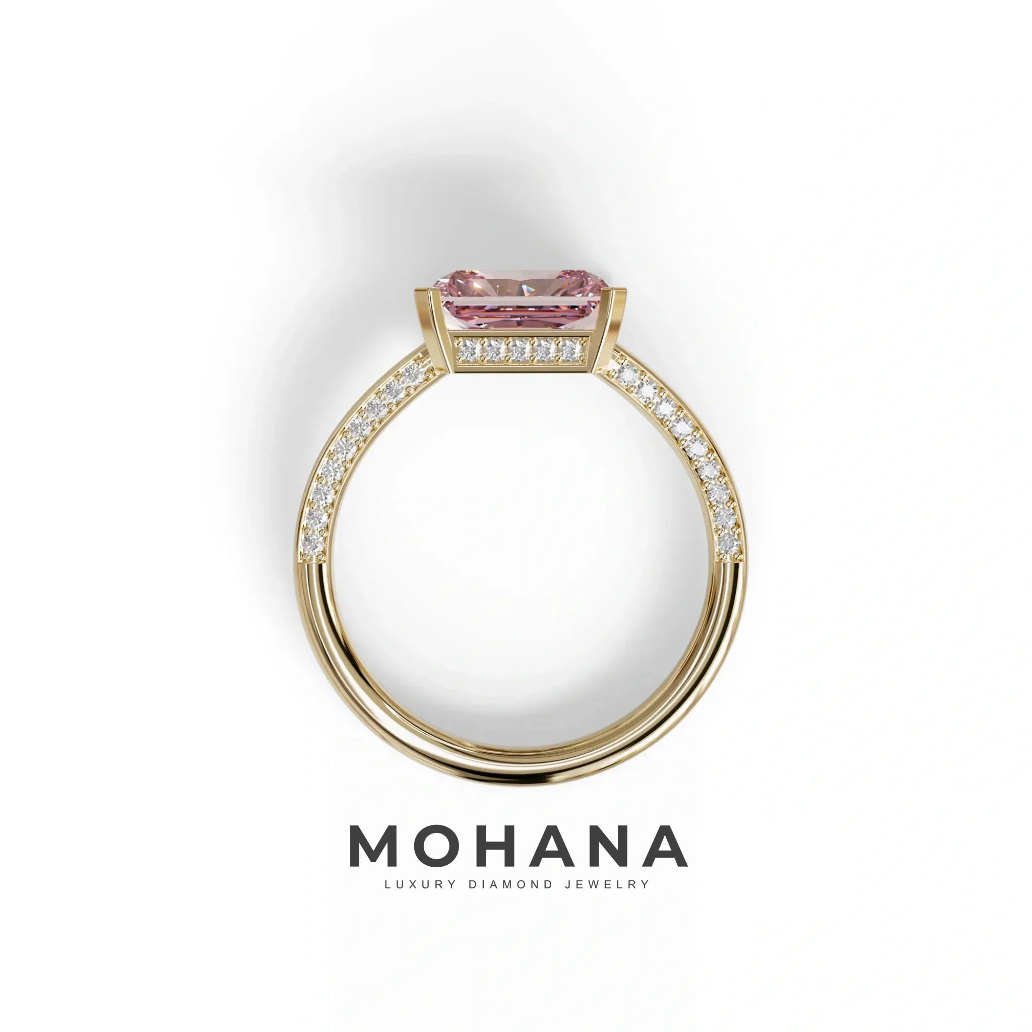 2.5 Ct Pink Radiant Cut Lab Grown Diamond In Pave-Chanel Setting Ring - Maxine